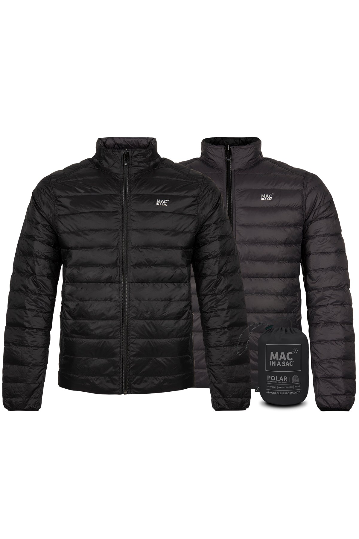 Mac In A Sac Polar2 Reversible Down Jacket for Men - Jet Black/Charcoal - Lightweight Warm Winter Coat for Outdoor Activities & Travel