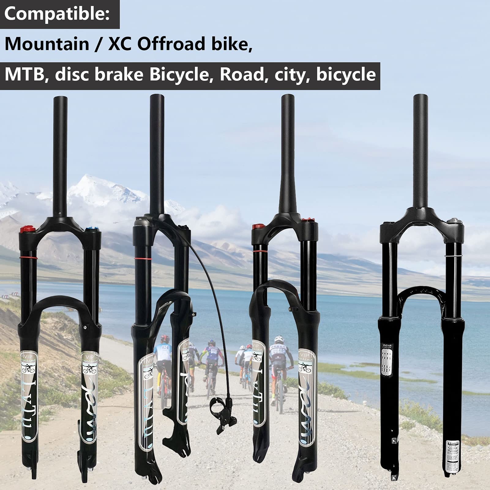 140mm Air Suspension Fork for 26/27.5/29 Inch Mountain Bikes - QR 9mm Straight/Tapered Tube XC/AM Front Fork (Straight Manual Lock, 27.5