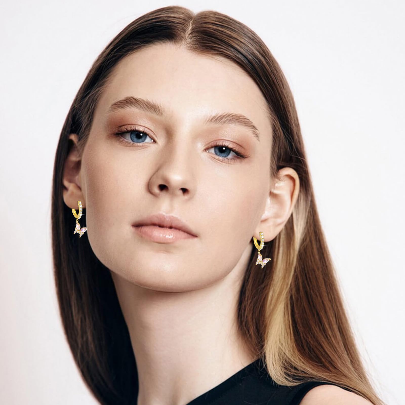 925 Sterling Silver Butterfly Drop Dangle Huggie Zircon Earrings for Women | Elegant Water Drop Hoop Earrings | Lightweight Dainty Jewelry Gift for Her | Perfect for Date Night, Wedding & Everyday Wear