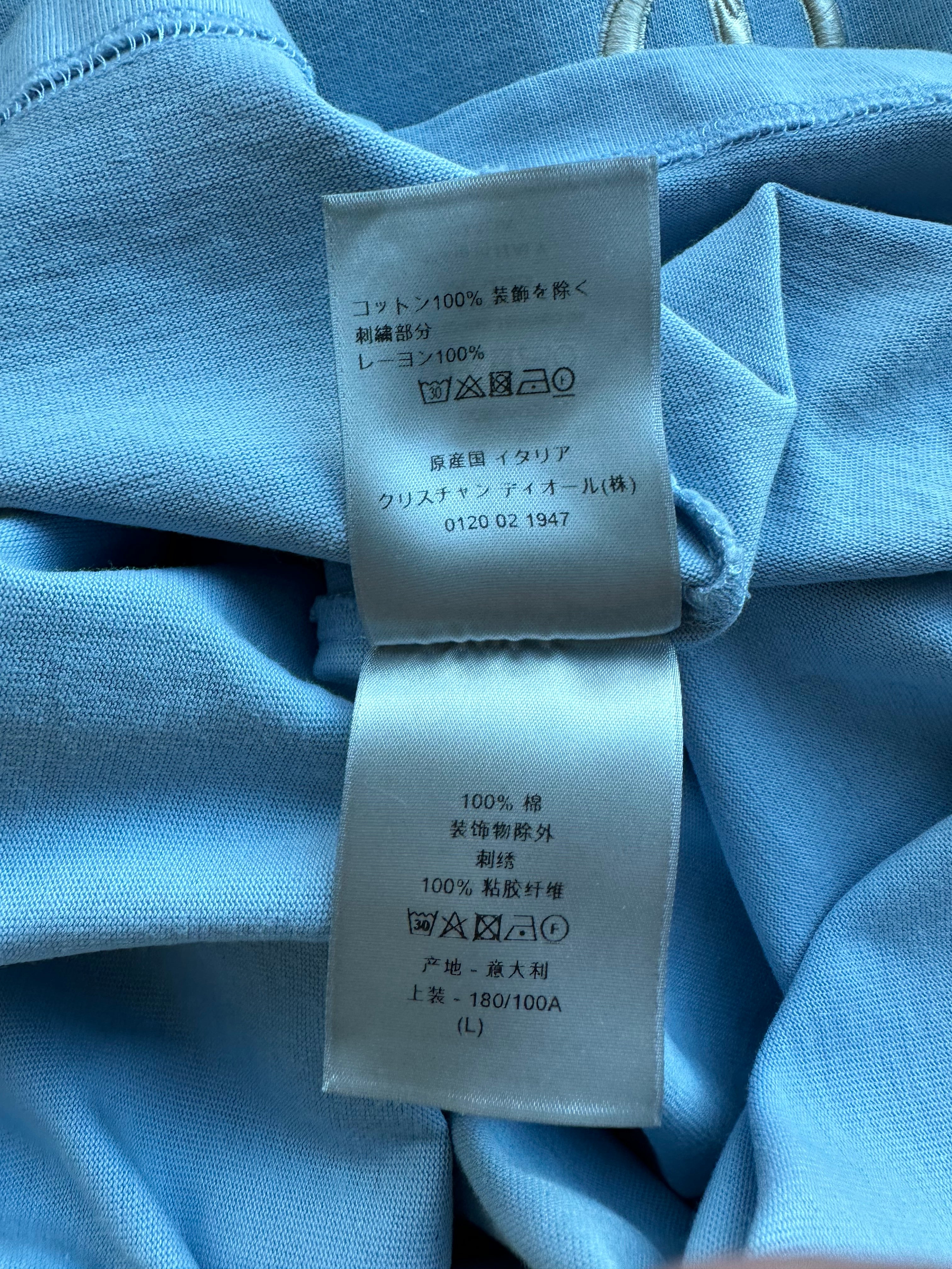 Dior Light Blue Cotton T-Shirt with Embroidered CD Logo - Casual Luxury Wear for Men & Women | Perfect for Everyday Outfits & Street Style