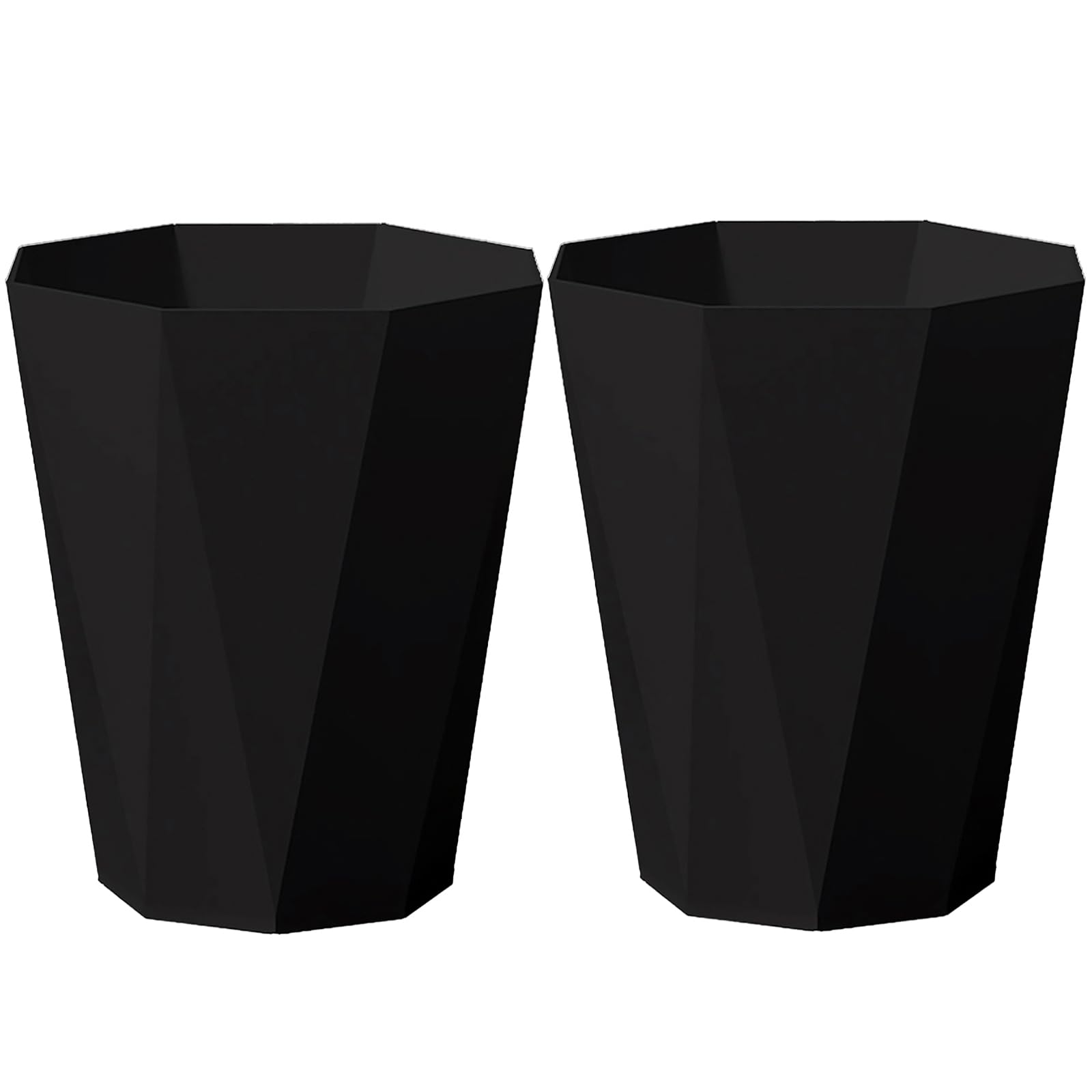 2-Pack Black 2.6 Gallon Plastic Trash Can - Small Waste Basket for Bathroom, Office, Bedroom & Kitchen | Space-Saving Garbage Bin for Home & Office Use