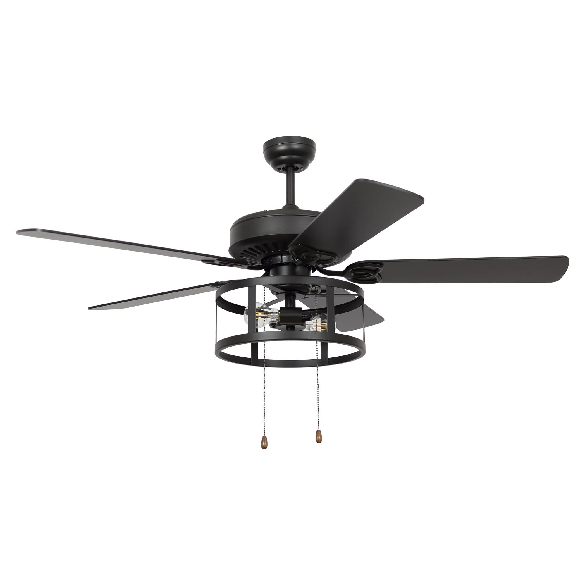 52 Inch Black Farmhouse Ceiling Fan with Light - Indoor/Outdoor Flush Mount, Reversible 5 Blades, Pull Chain Control, ETL Certified - Perfect for Bedrooms, Patios, and Living Rooms