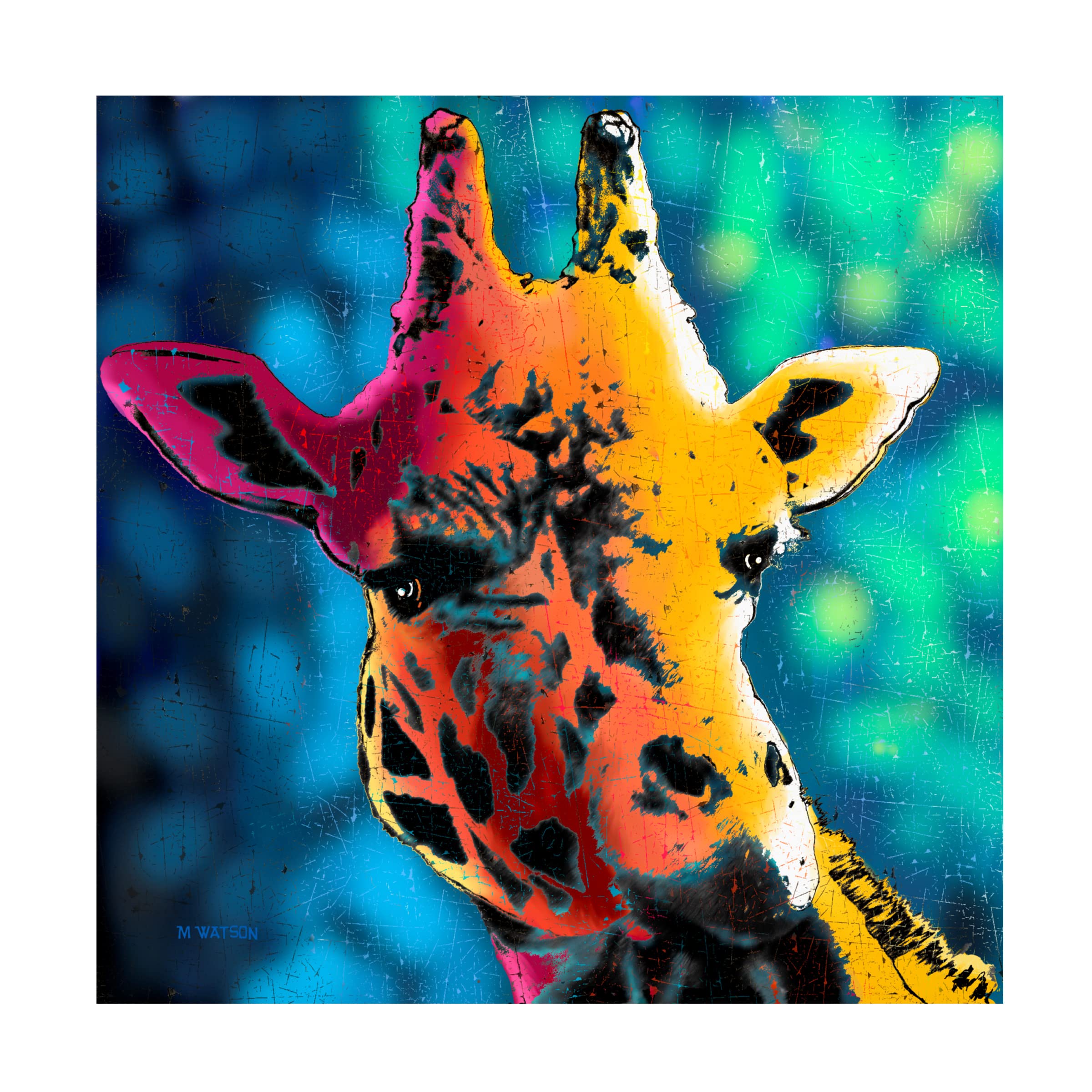 Trademark Fine Art 'Giraffe 1' Canvas Wall Art by Marlene Watson - 35x35 Inches Modern Animal Painting for Living Room, Bedroom & Office Decor