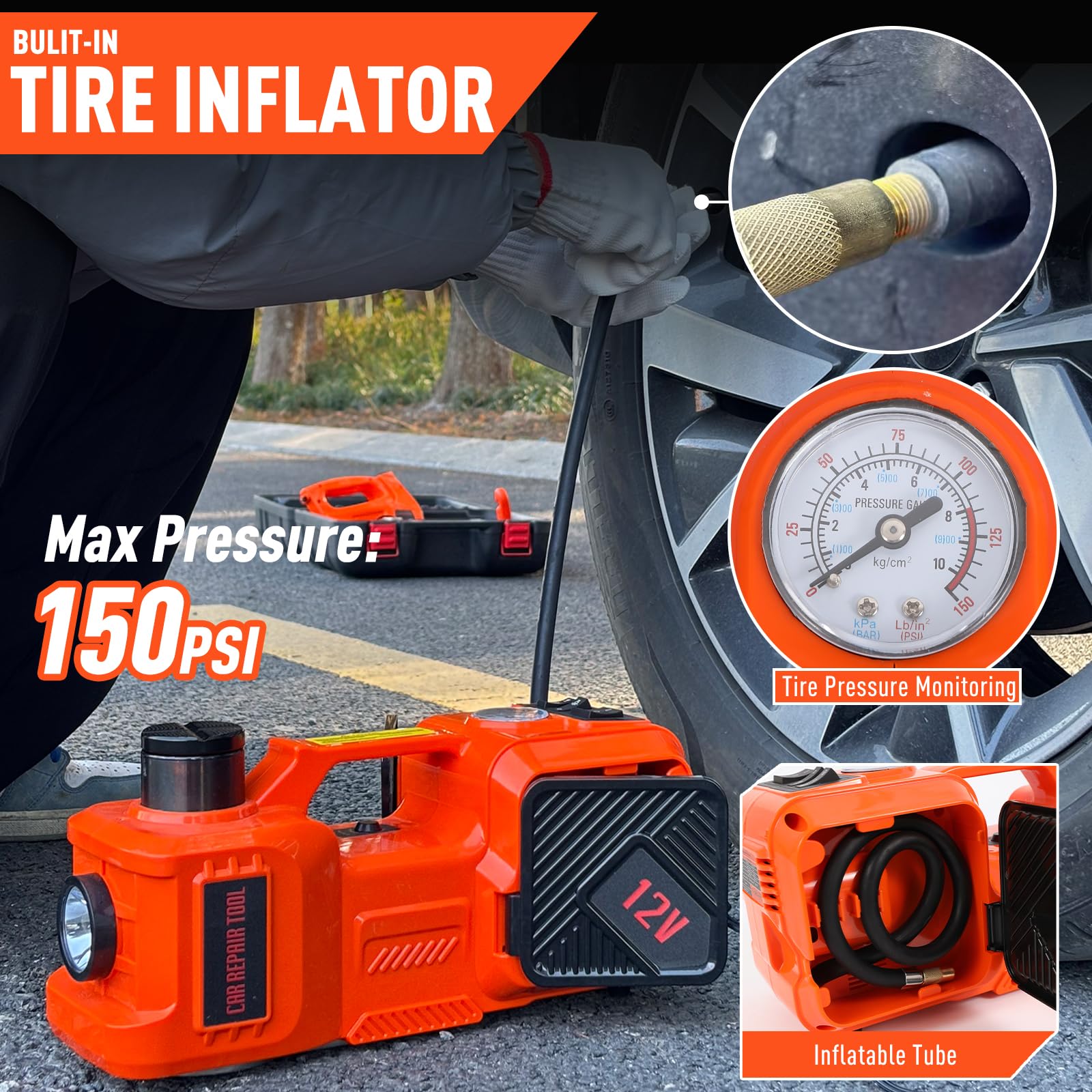 5 Ton Electric Hydraulic Car Jack Lift with Air Compressor & Impact Wrench - Heavy Duty Auto Lift for Sedans, SUVs, Trucks - Perfect for Tire Changes, Garage Repairs & Emergency Roadside Assistance