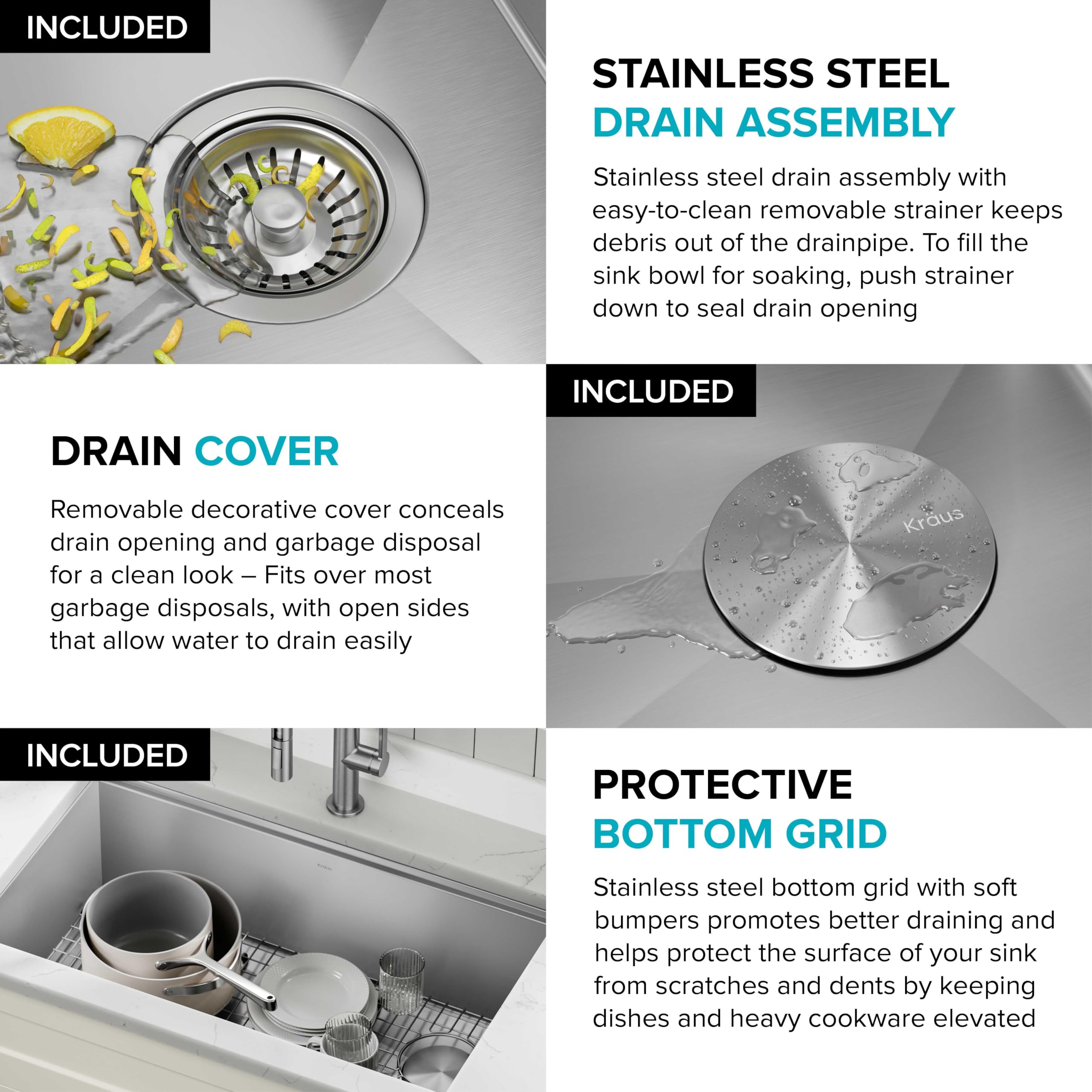 KRAUS Kore 36-Inch Undermount Workstation Single Bowl Kitchen Sink - 16 Gauge Stainless Steel with Accessories (KWU110-36) - Perfect for Modern Kitchens & Food Prep Stations
