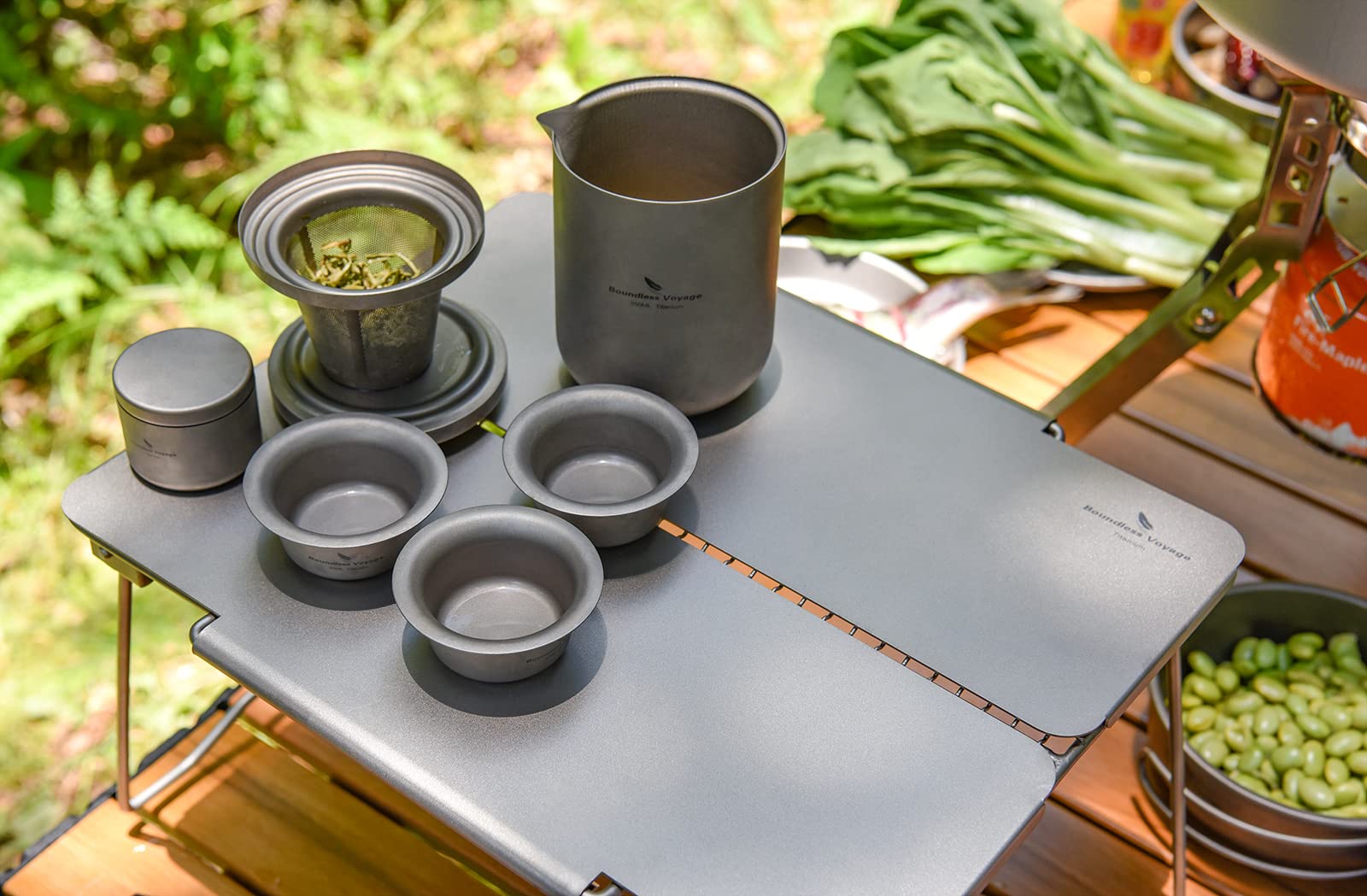 Boundless Voyage Titanium Folding Campfire Grill - Portable 2-in-1 BBQ Charcoal Grill & Camping Table with Collapsible Legs & Frying Plate - Perfect for Outdoor Picnics, Backpacking, and Camping Adventures