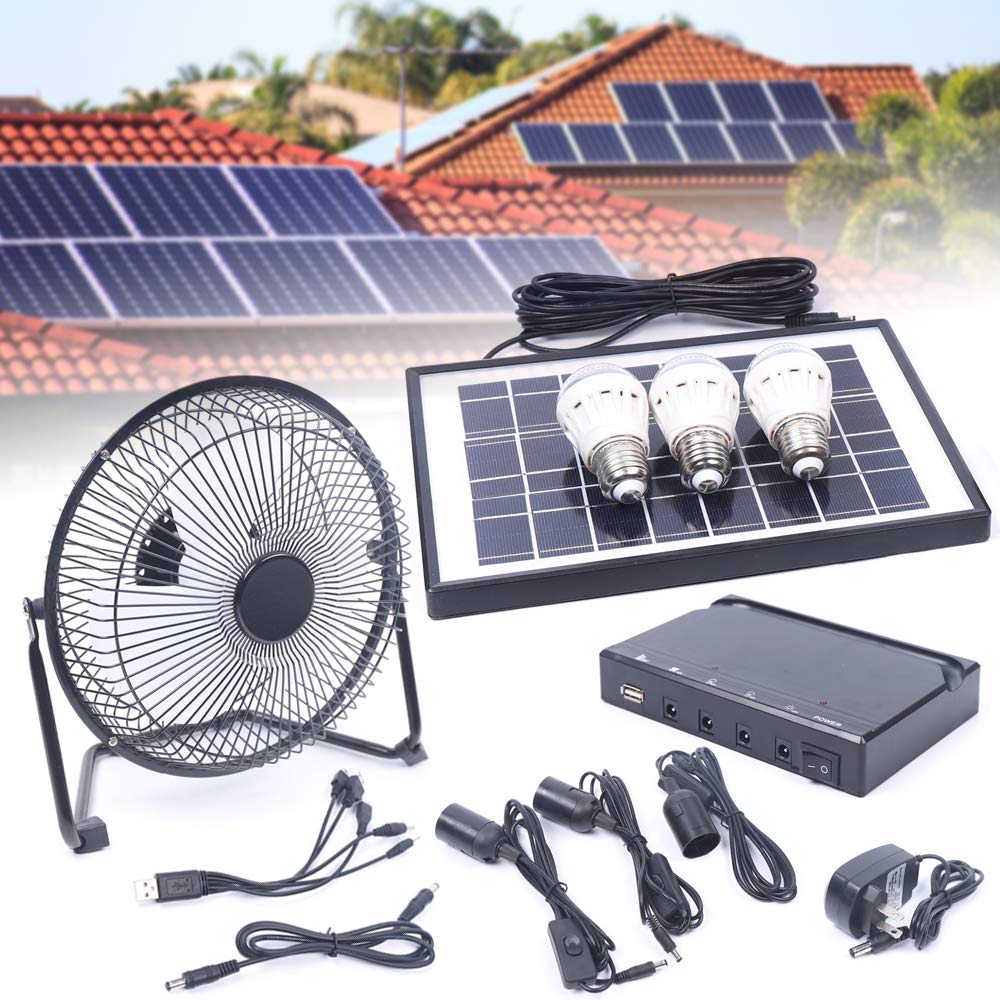 DYRABREST Portable Solar Generator Kit with Solar Panel, Fan & 3x1W 12V LED Bulbs - Perfect for Camping, Emergency Power & Off-Grid Lighting