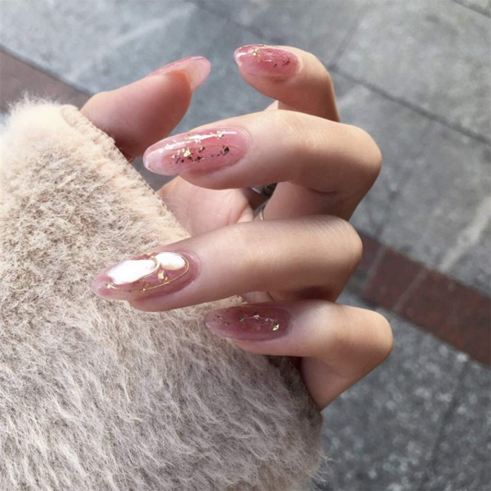 Aimimier 24Pcs Medium False Nails - Luxury Pink Gradient Oval Fake Nails with Glue & Stickers, Salon Quality Press on Nails for Women & Girls (Style 5) | Perfect for Parties, Weddings, Date Nights & Special Occasions