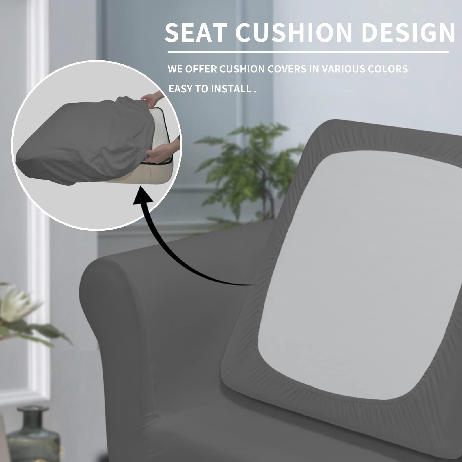 2-Piece Stretch Microfiber Chair Slipcover - Soft Spandex Sofa Couch Cover with Elastic Bottom, Washable Furniture Protector for Kids & Pets (Grey) - Perfect for Living Room, Bedroom, and Office Use