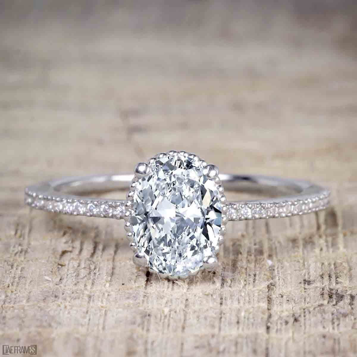 1.25 Carat Art Deco Wedding Ring Oval Cut Moissanite Diamond Engagement Ring in 10k White Gold - Vintage Style Bridal Jewelry for Wedding, Proposal & Anniversary Gifts