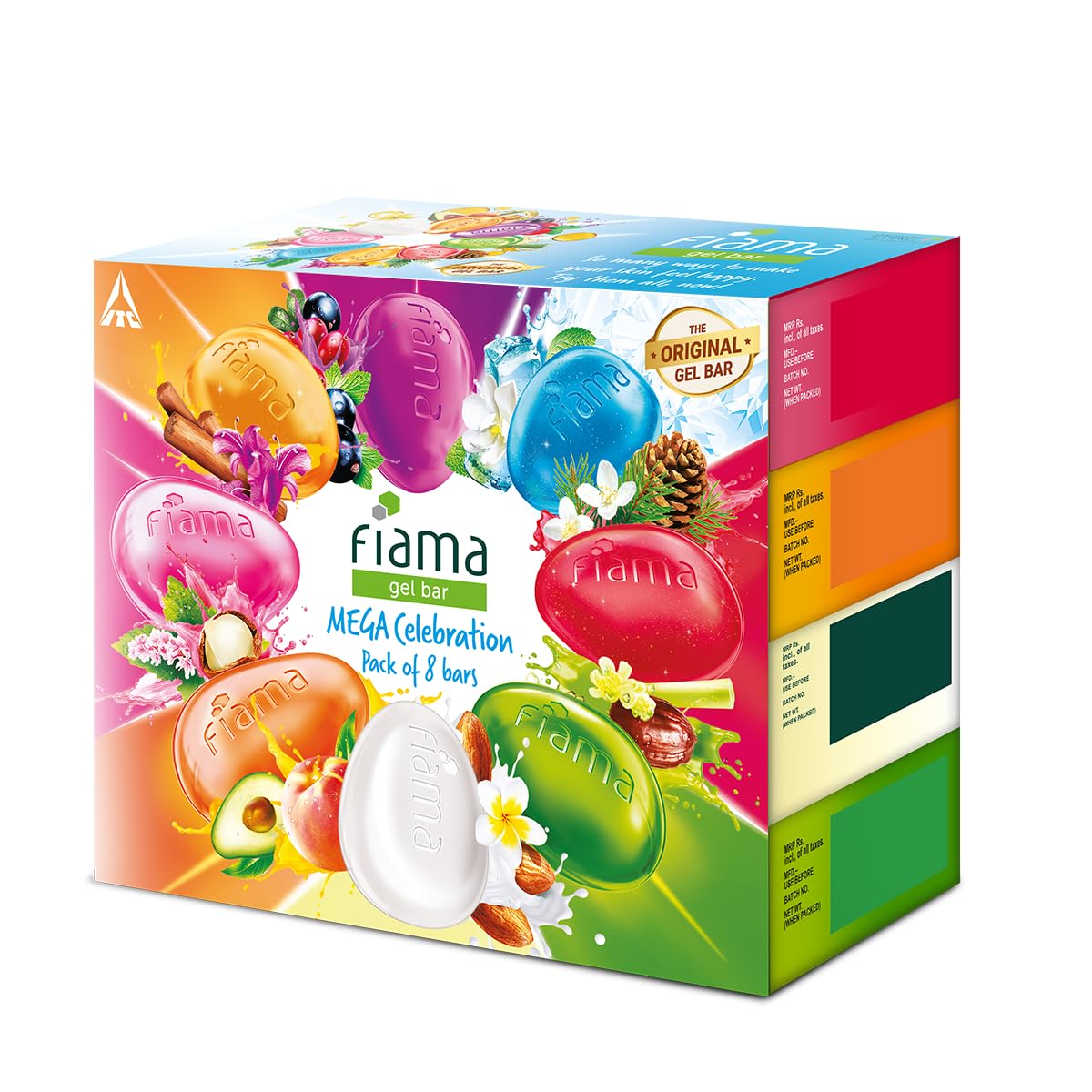 Fiama Gel Bathing Bar Mega Celebration Pack - 8 Unique Moisturizing Gel Soap Bars with Skin Conditioners for Soft & Hydrated Skin, 125g Each (Pack of 8) | Perfect for Daily Shower, Spa Day, Gifts & Travel