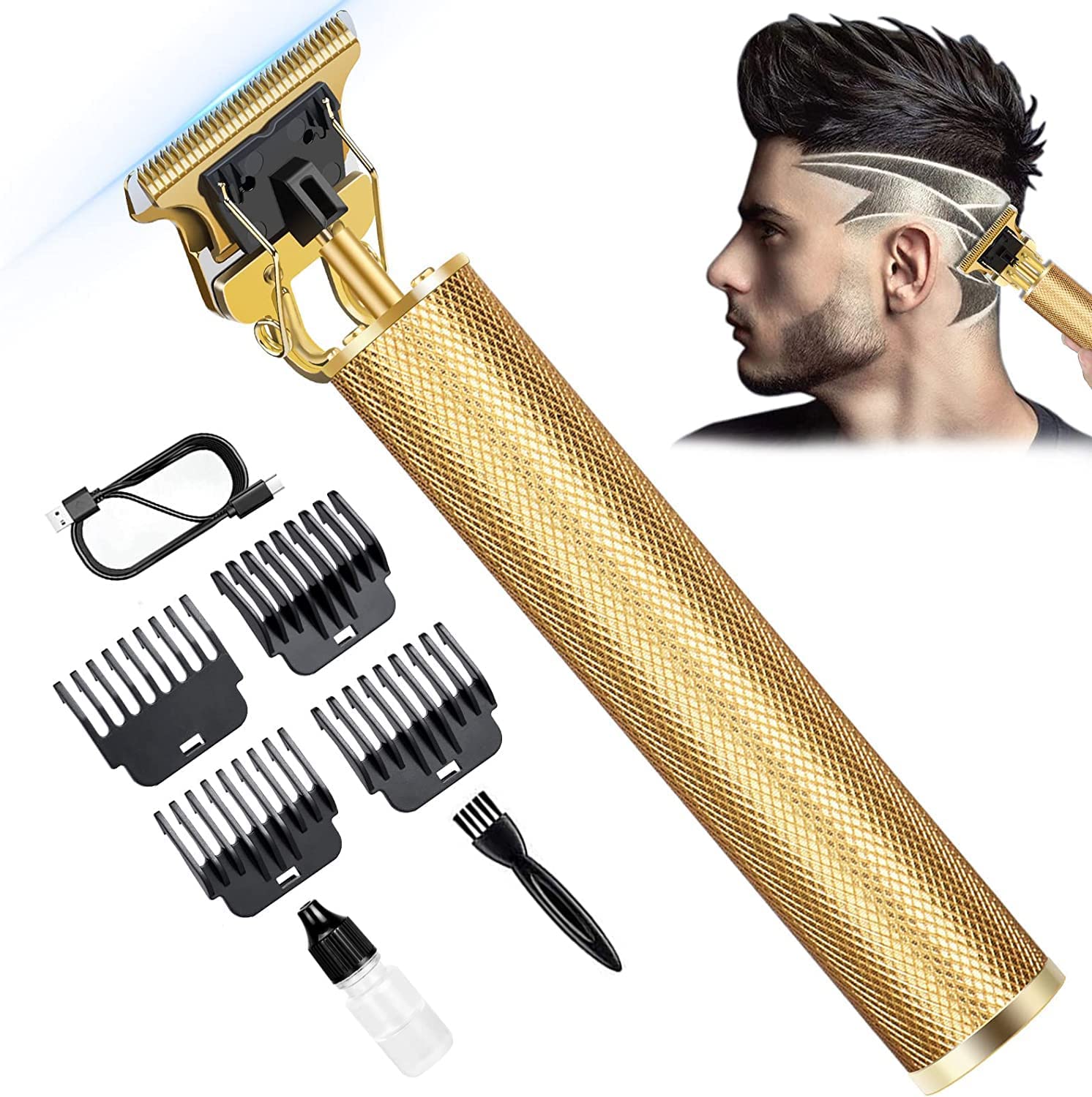 Professional LEESION Cordless Hair Clippers for Men - Zero Gapped T-Blade Beard Trimmer & Rechargeable Grooming Kit with Guide Combs (Gold) - Perfect for Home Haircuts, Beard Styling & Personal Grooming