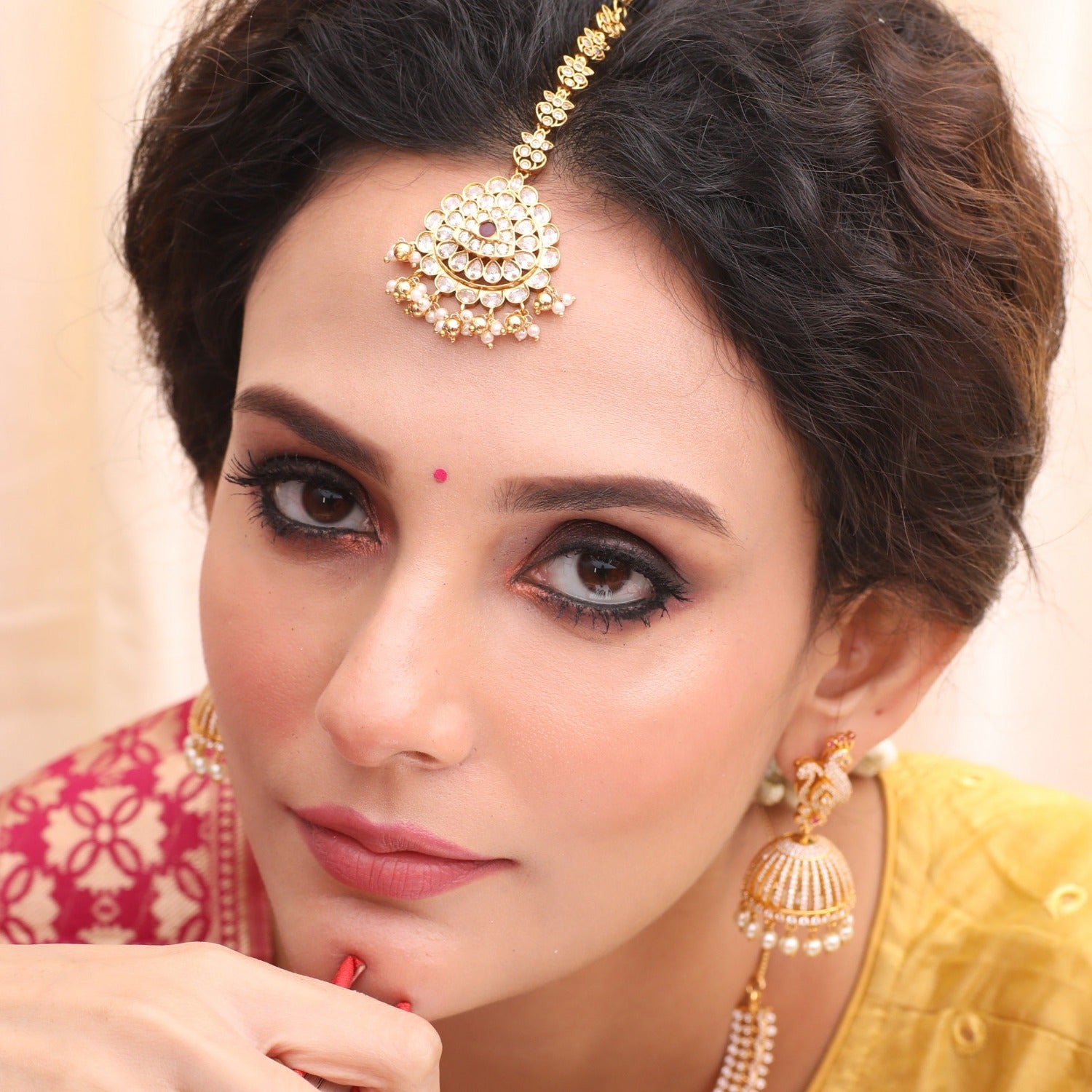 Shalini Antique Floral Maang Tikka Headpiece - Traditional Indian Bridal Jewelry for Weddings & Festivals