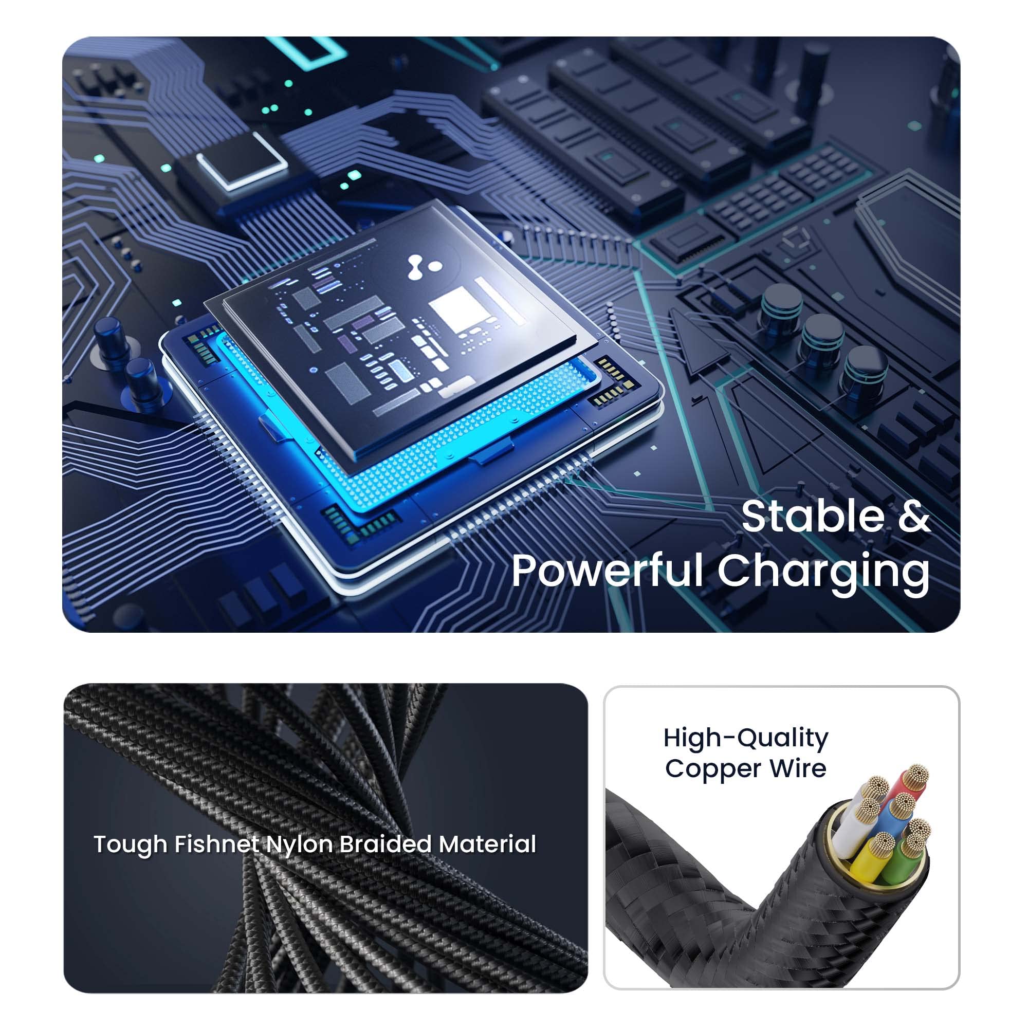 Ambrane Micro USB Cable 3A Fast Charging & 480Mbps Data Transfer, 1.5m Braided Nylon Standing Cable for Mobile Phones - Perfect for Charging While Watching Videos/Gaming (Black)