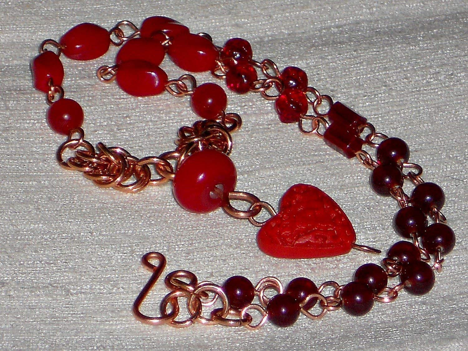 Handmade Copper Wire Wrapped Red Heart Ombre Pendant Necklace - Romantic Gift for Valentine's Day, Anniversary & Special Occasions
