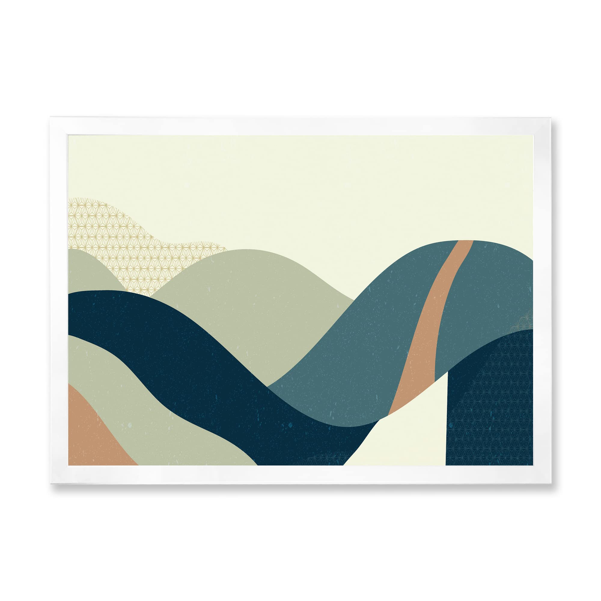 Abstract Geometric Landscape Wall Art with Hills - Modern Framed Canvas Print for Living Room, Bedroom & Office Decor