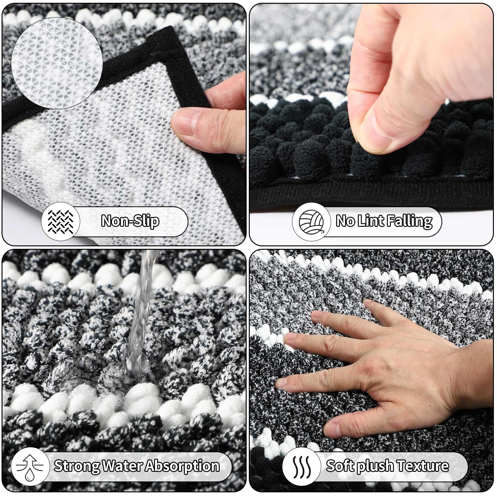 25-Piece Black Bathroom Accessories Set - Includes Shower Curtain, Bath Mat, Waste Bin, Toilet Brush, Soap Dispenser, Toothbrush Holder & Cup, Soap Dish, Cotton Swab Holder - Modern Bathroom Decor for Home & Hotel Use