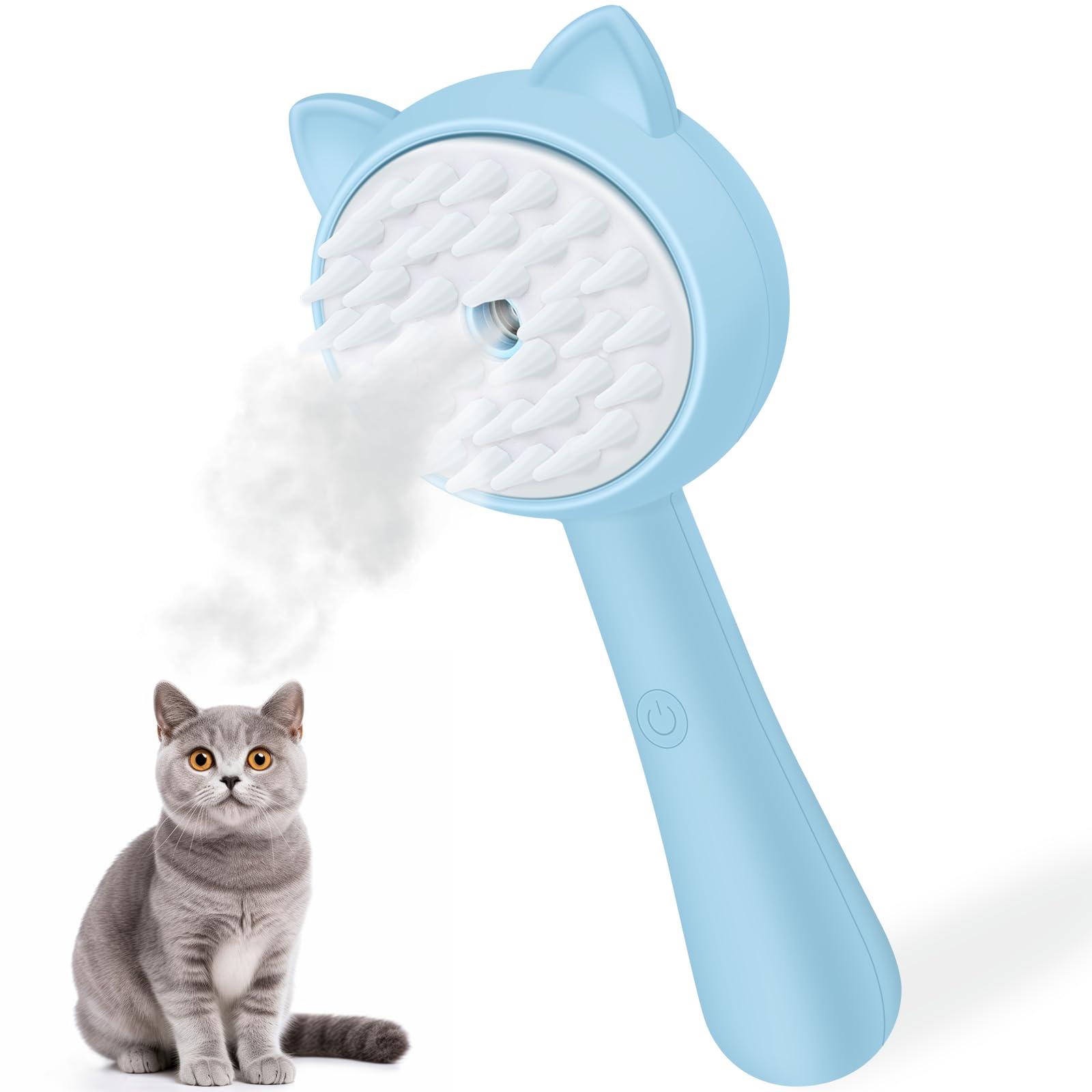 3-in-1 Cat Steam Brush & Pet Grooming Tool - Electric Silicone Hair Steam Brush for Dogs & Indoor Cats (Blue) - Perfect for Detangling, De-Shedding & Relaxing Your Furry Friends at Home