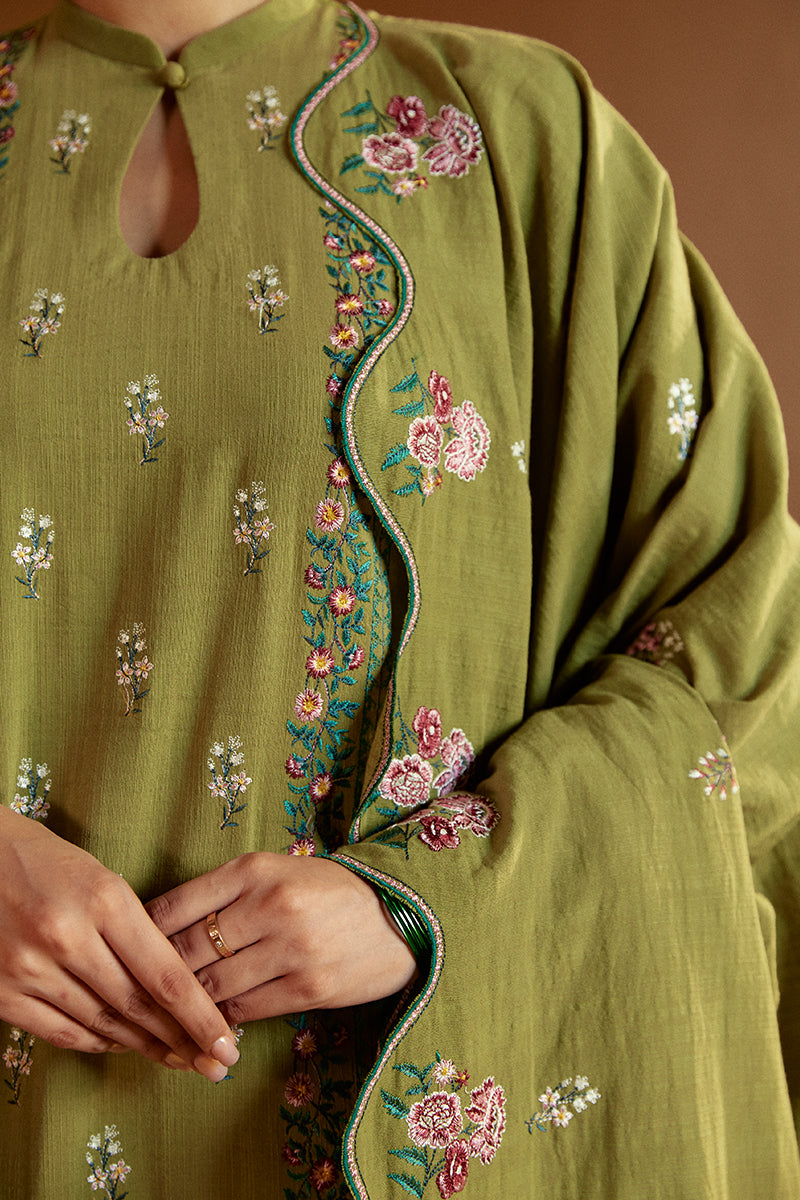 Green Oasis 3-Piece Khaddar Embroidered Suit Set - Elegant Pakistani Formal Wear for Weddings & Special Occasions