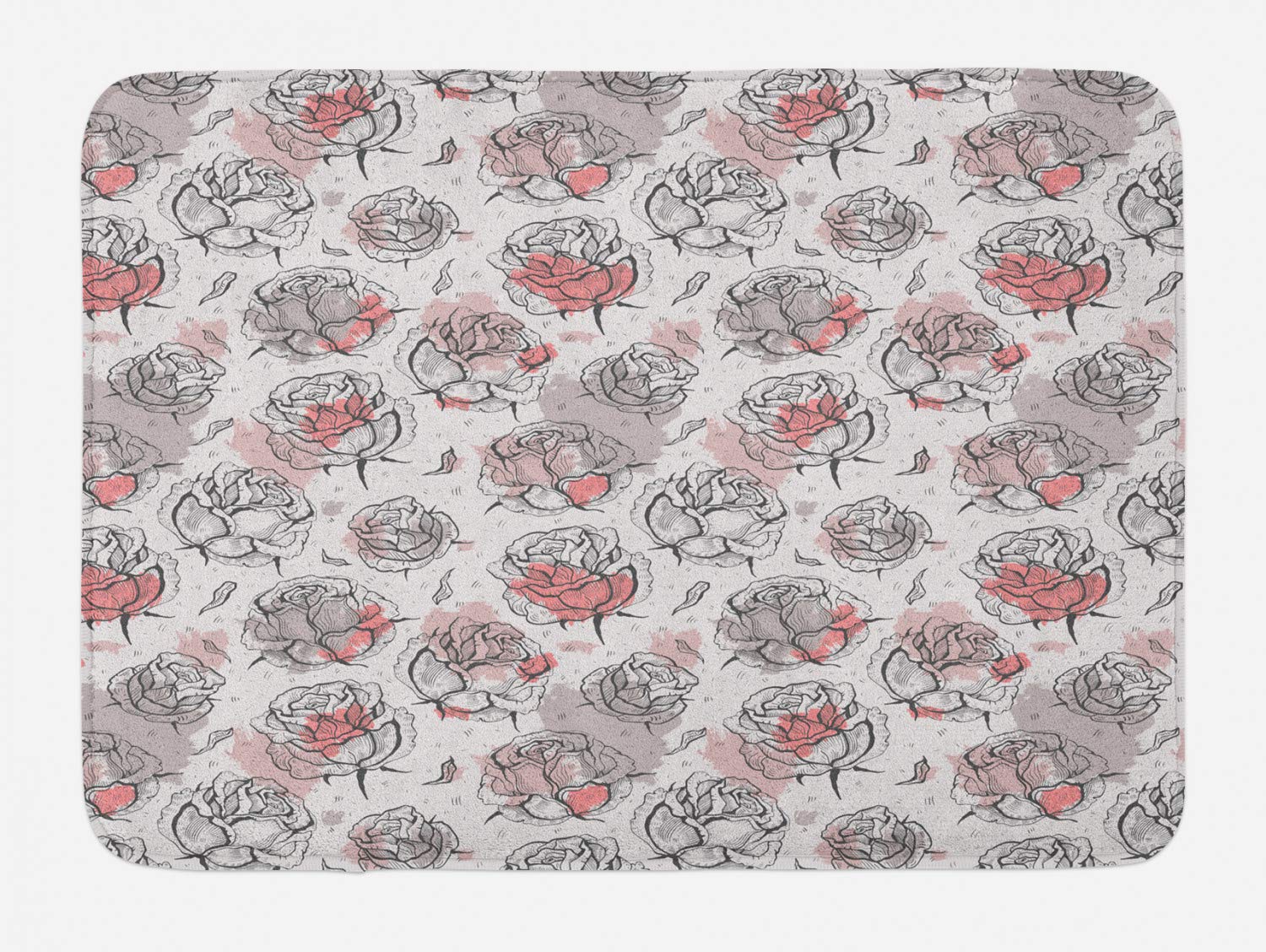 Ambesonne Rose Bath Mat - Non-Slip Plush Bathroom Rug with Romantic Floral Design in Pastel Coral Grey, 30.2 x 20 Inches - Perfect for Bathroom Decor, Spa Retreat & Cozy Home Upgrade