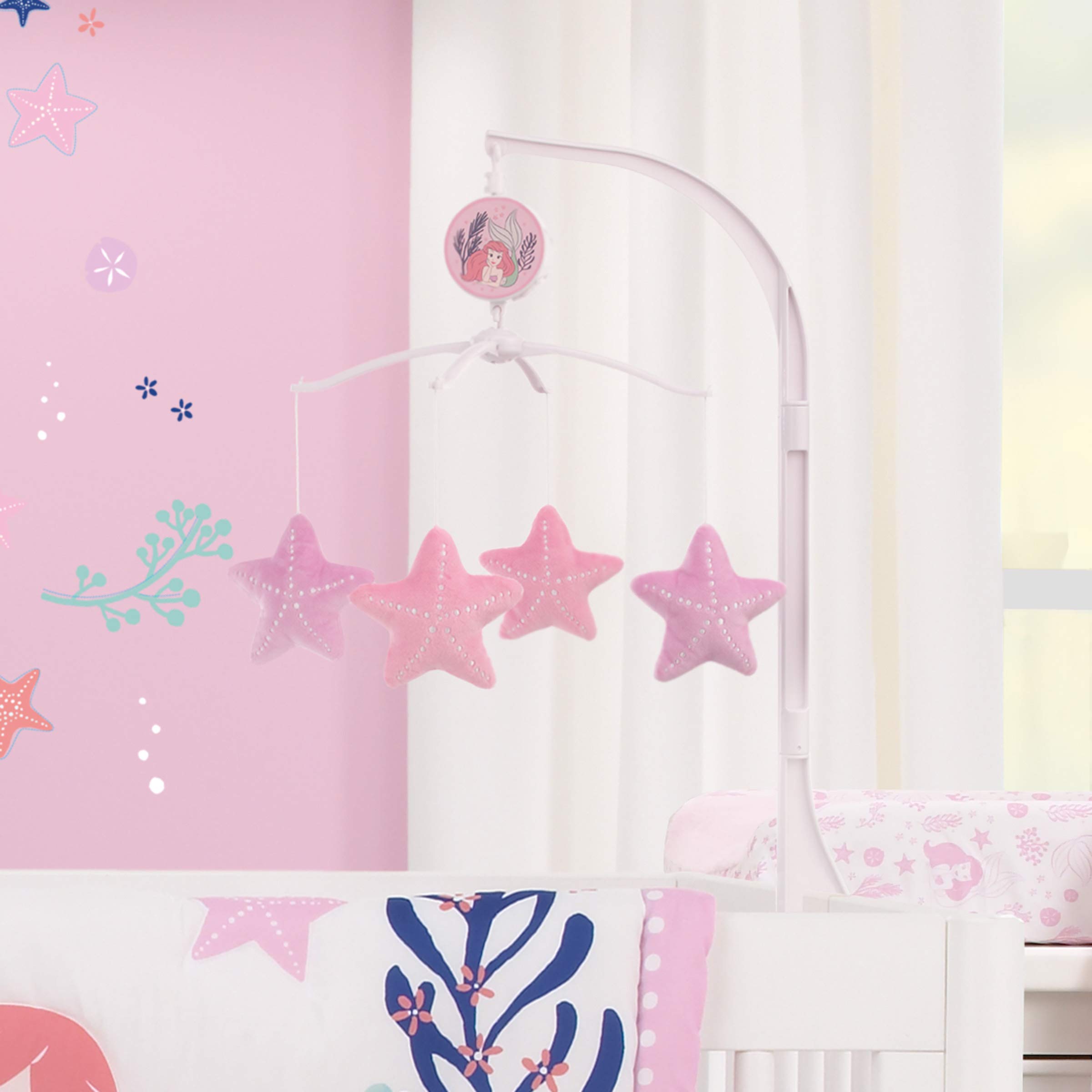 Disney The Little Mermaid Ariel Musical Mobile - Pink, Aqua & Coral Cute by Nature Baby Nursery Decor | Perfect for Newborn Gifts & Disney Princess Themed Rooms