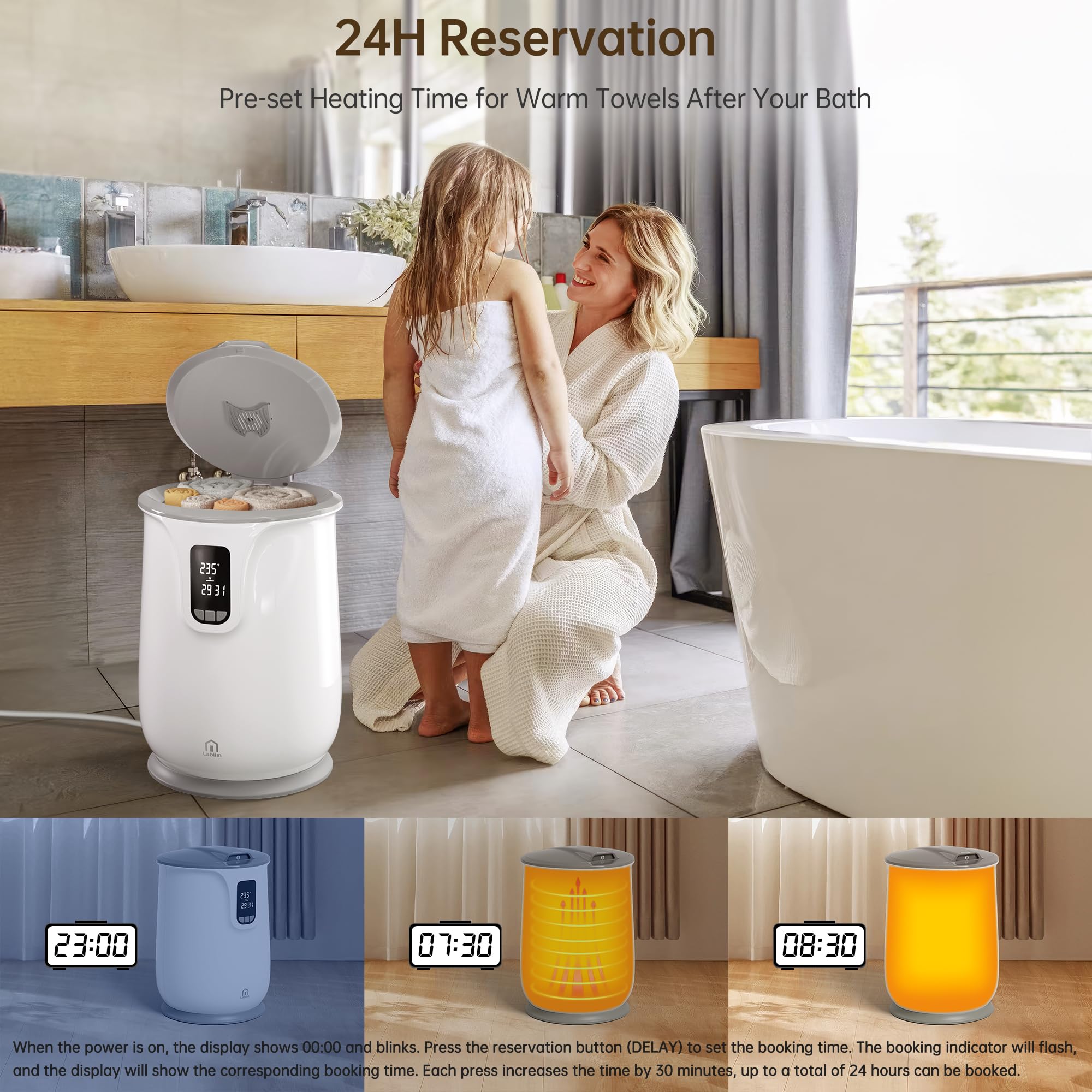Premium 23L Heated Towel Warmer for Bathroom & Spa - Fast Heating Towel Warmer Bucket with 24H Timer - Perfect for Warming Towels, Robes, Blankets - Ideal Home Luxury for Cold Mornings & Relaxing Evenings (Gray)