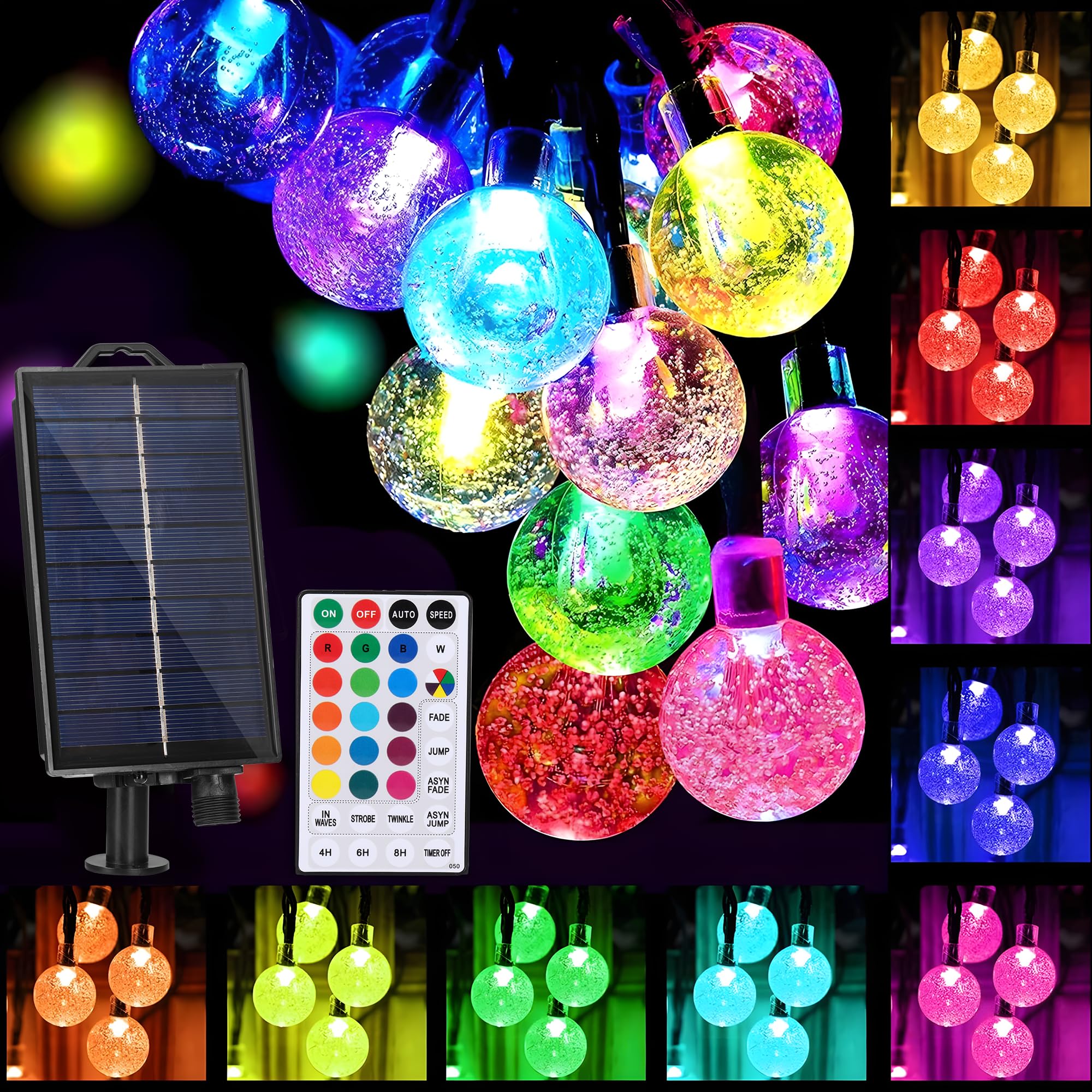 16 Color 66 LED 39Ft Waterproof Solar String Lights with Remote - 20 Lighting Modes Crystal Globe Solar Powered Outdoor Lights for Garden, Patio, Yard, Wedding, Party & Home Decorations