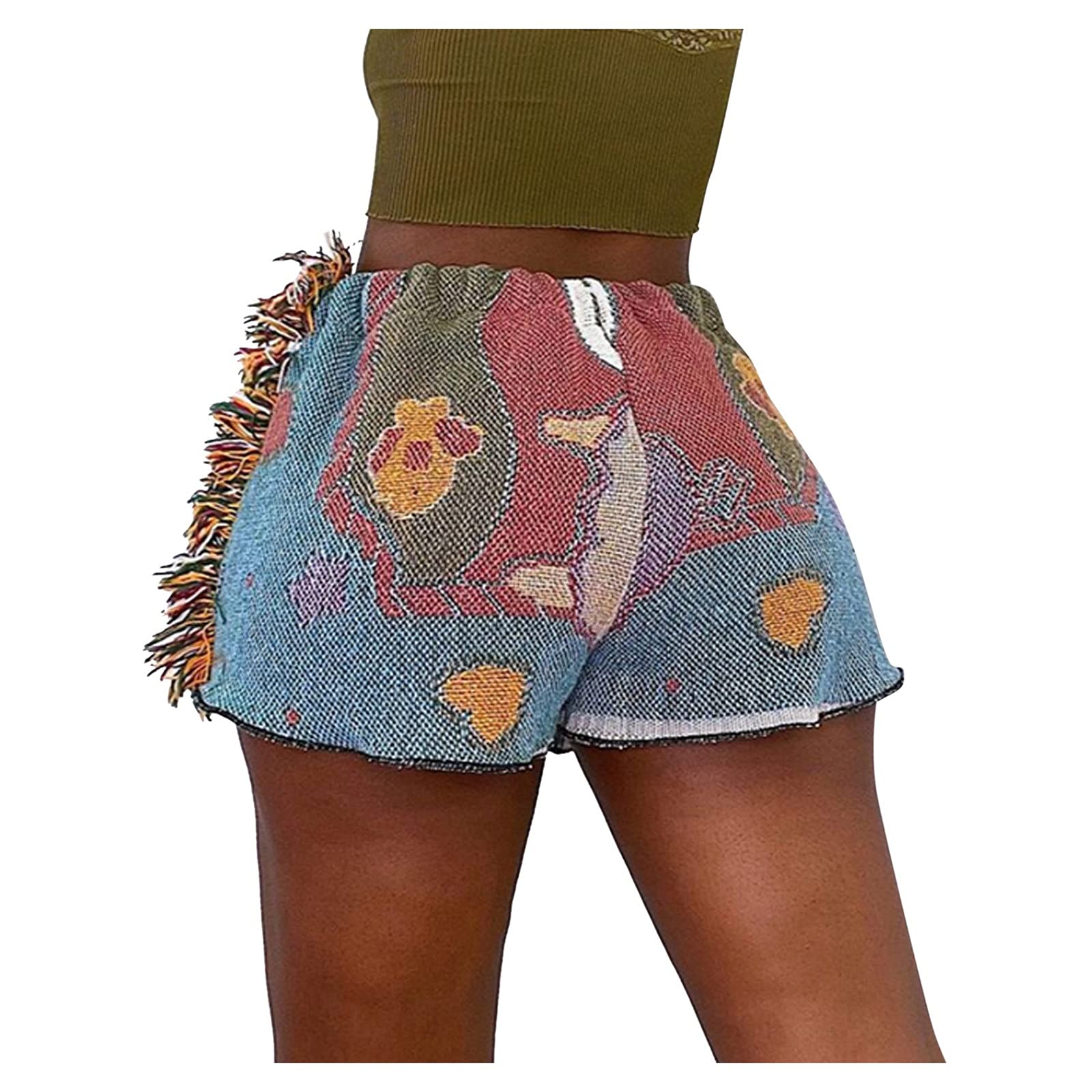 Retro Fit Women's Jean Shorts - Casual Hip Pants with Printed Tassel & All-Match Bag, Size 18 (Purple, S) | Perfect for Summer Outfits, Beach Vacations & Casual Street Style