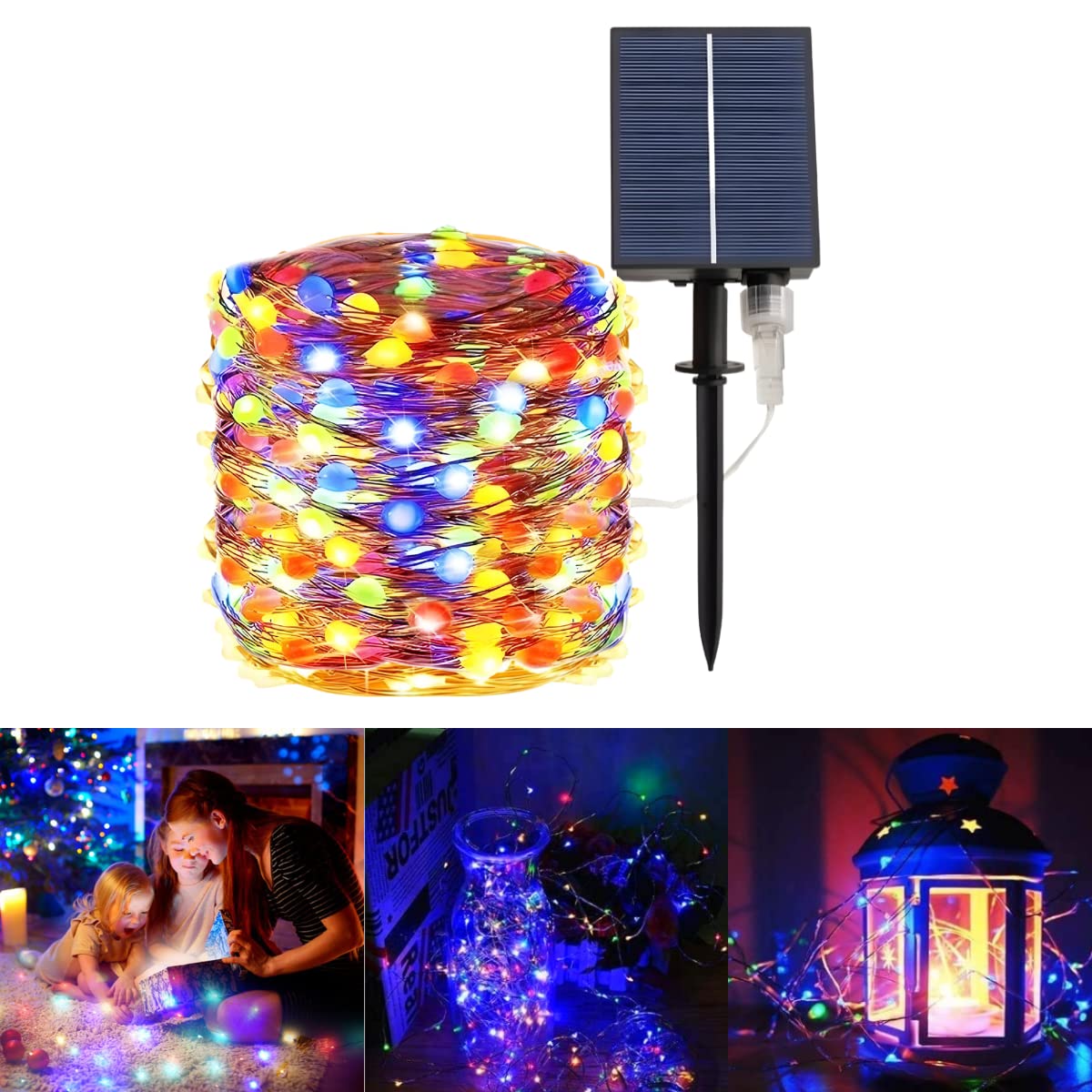 Solar Powered LED String Lights 33FT 100 LEDs with Remote Control - 8 Lighting Modes, Waterproof Copper Wire Outdoor Lights for Christmas, Halloween, Garden, Patio, Wedding and Party Decorations