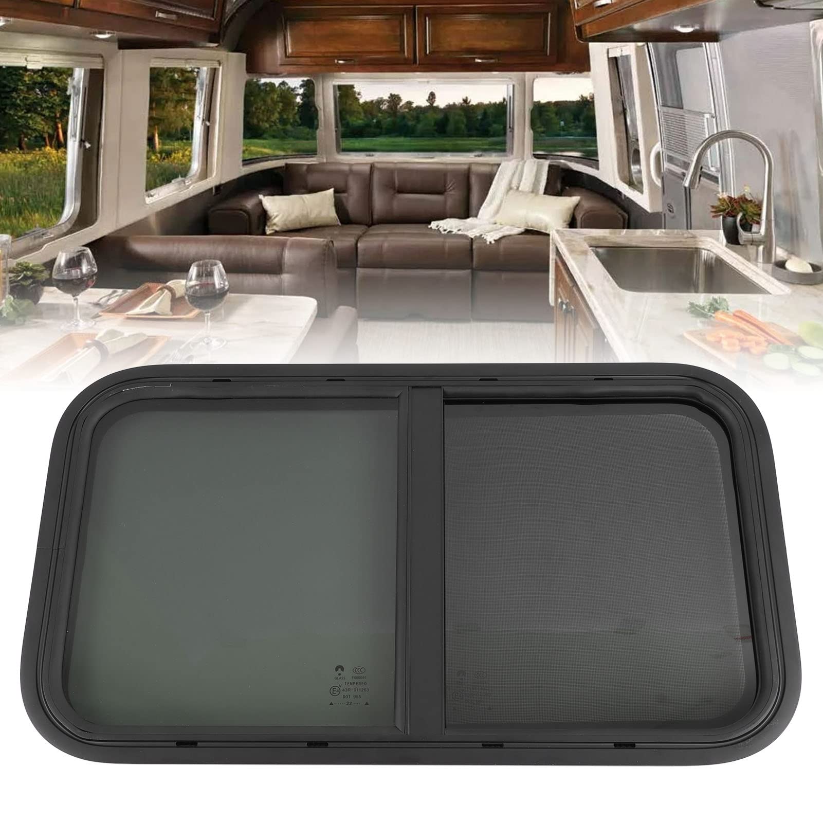 27.56 x 15.75 Inch RV Trailer Window with Screen - Horizontal Sliding Window Replacement for Campers, Engineering Vehicles | Durable Round Corner Design for Mobile Homes & Travel Trailers