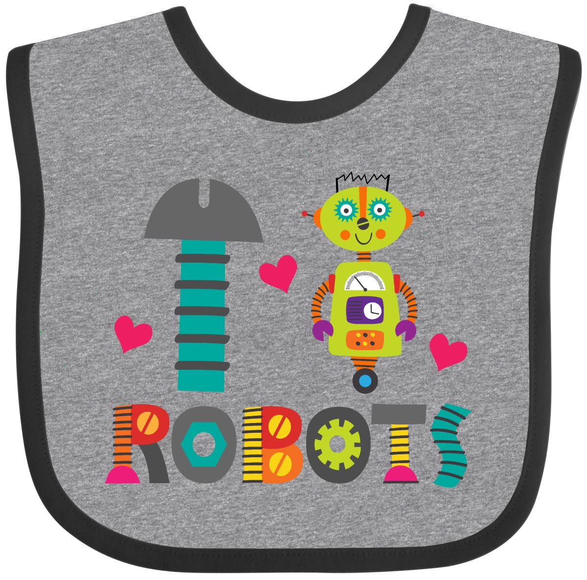 Inktastic Robotics I Heart Robots Baby Bib - Adorable Robot-Themed Drool Bib for Infants & Toddlers - Perfect for Feeding, Playtime & Photo Shoots - Machine Washable Cotton Bibs for Boys & Girls