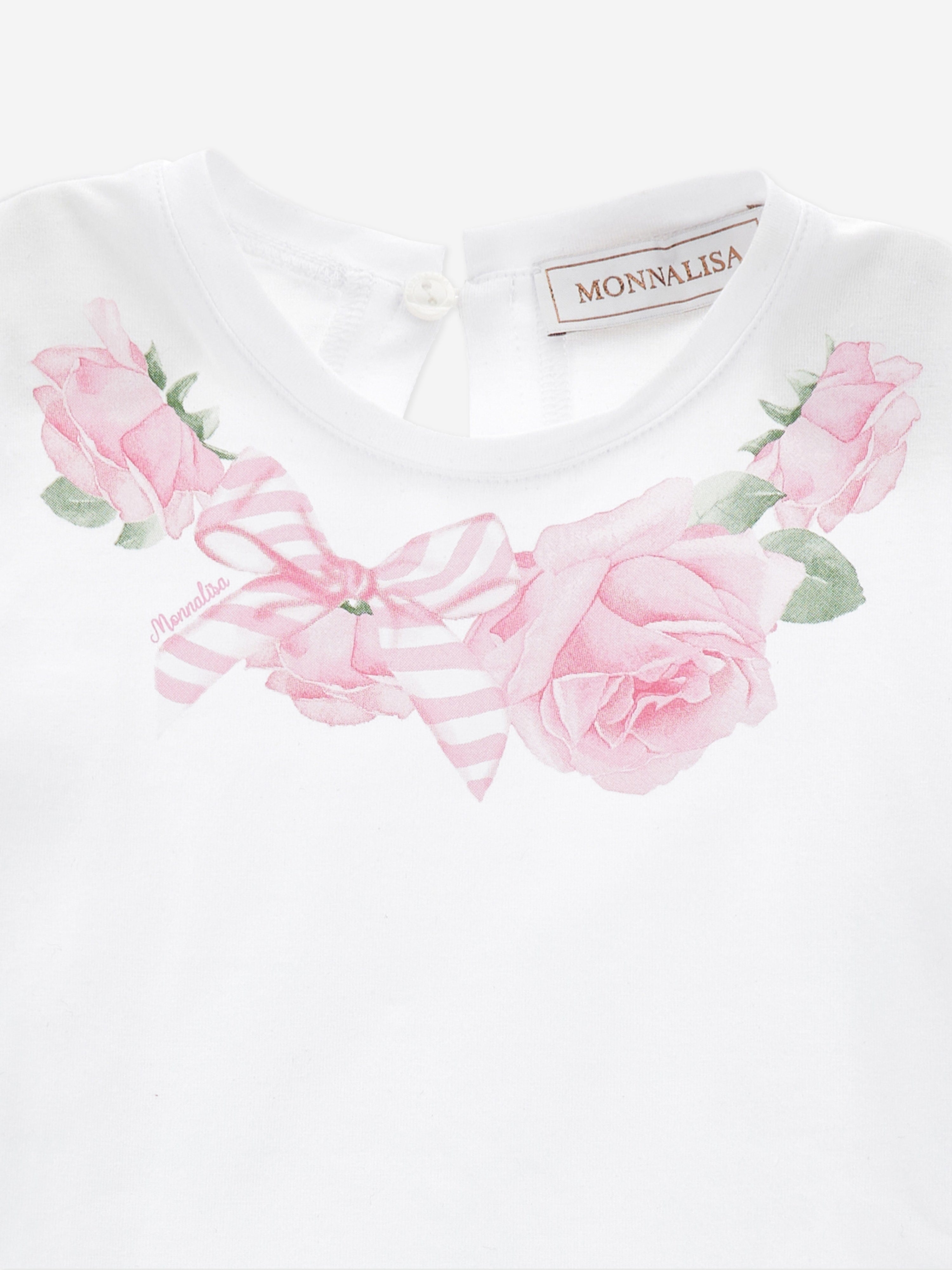 Adorable Baby Girls Rose Print White T-Shirt - Soft Cotton Tee for Toddlers, Playdates & Photo Shoots