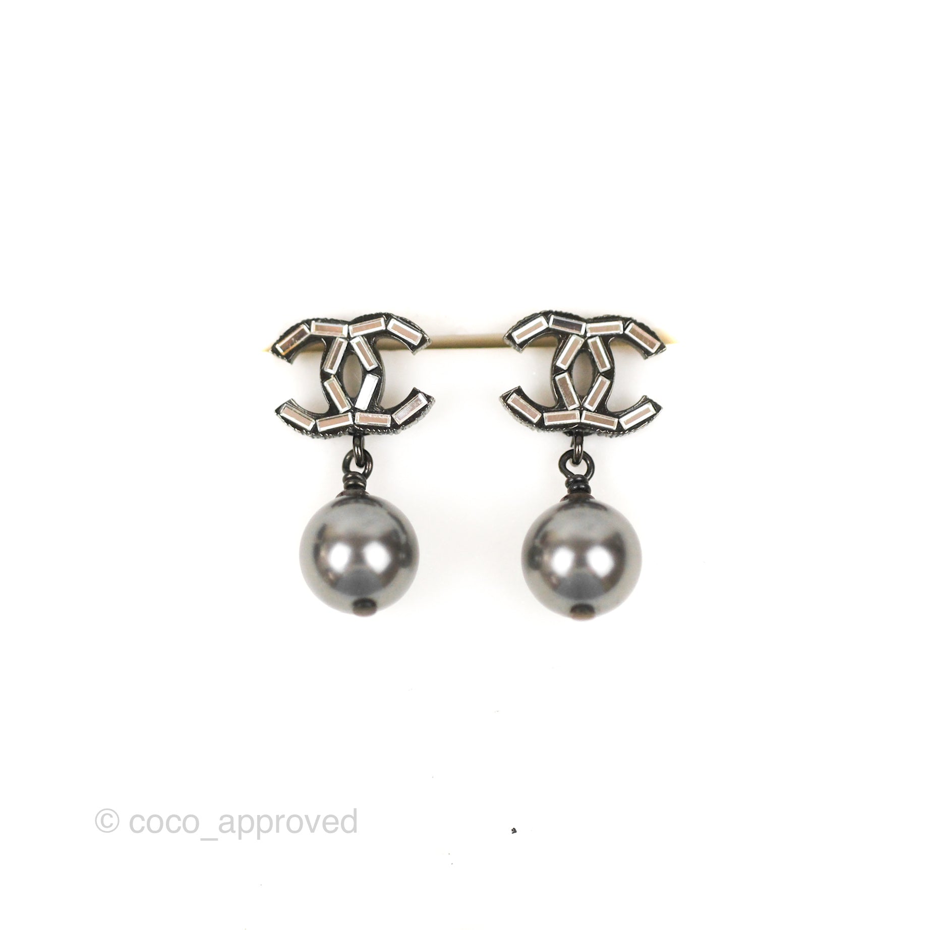 Chanel CC Black Bead Drop Earrings in Gun Metal - 19A Collection | Luxury Fashion Jewelry for Women | Perfect for Evening Parties & Special Occasions