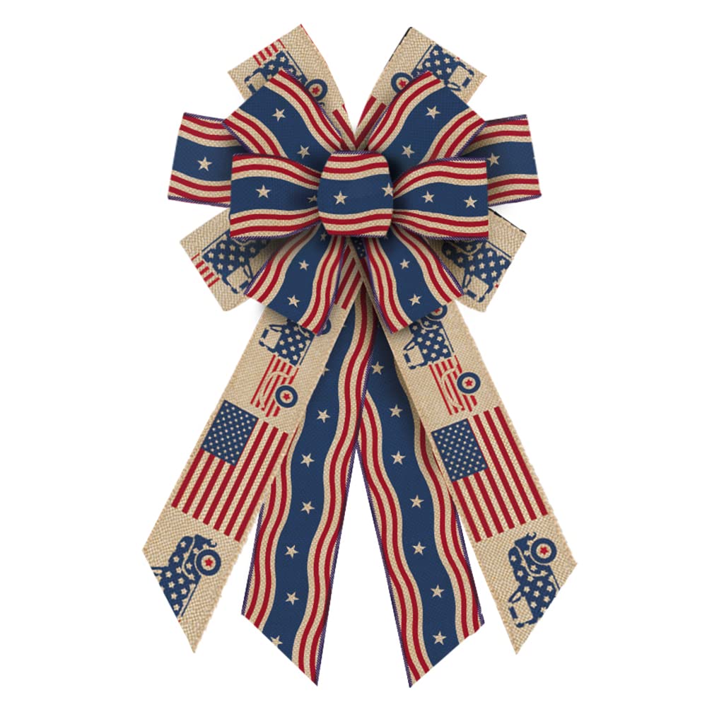 Large Patriotic Bows for Wreaths - American Flag Decor for 4th July & Memorial Day
