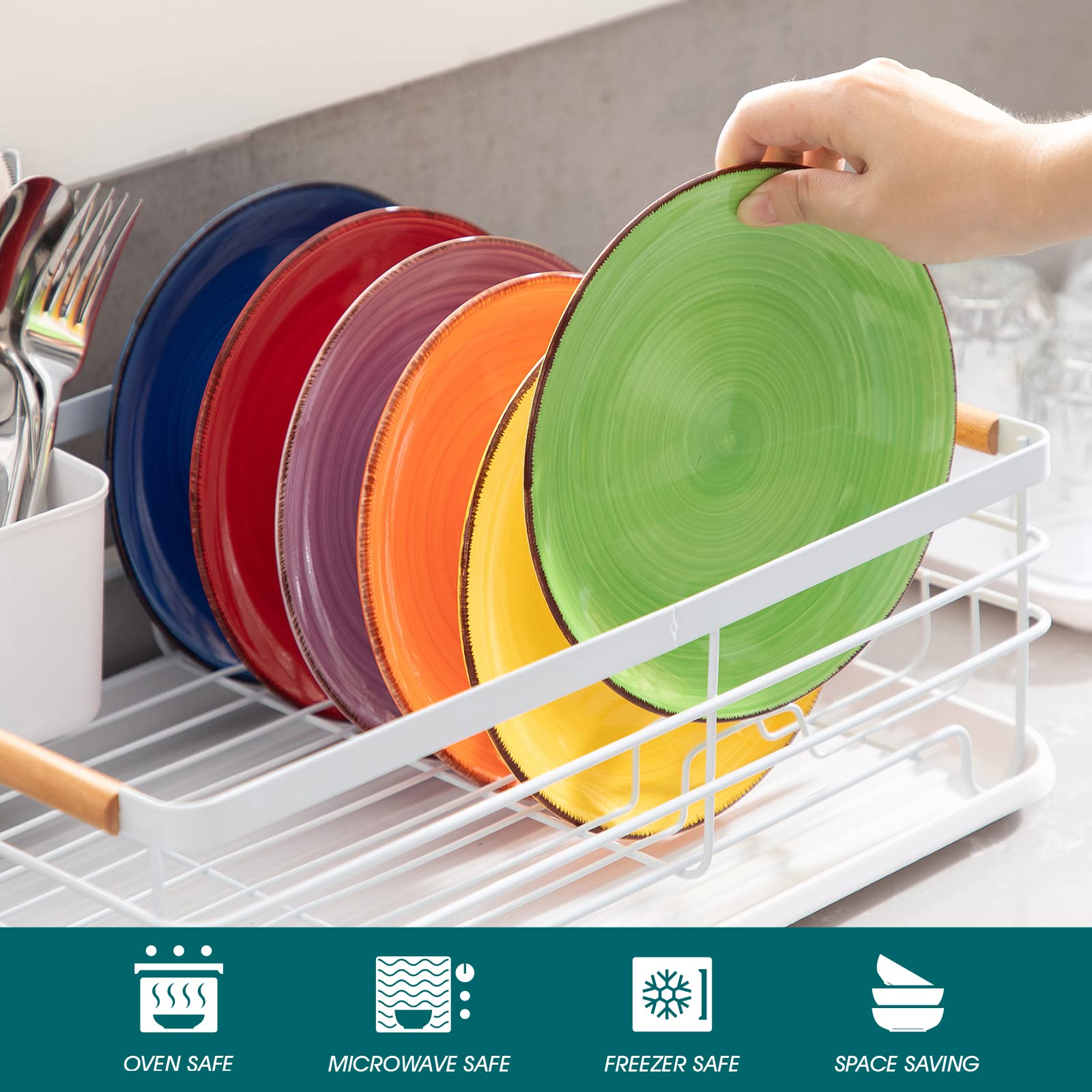 Vancasso Bonita Multicolor 7.5 Inch Ceramic Salad Plates Set of 6 - Microwave & Dishwasher Safe Appetizer Dessert Plates for Party, Wedding, Picnic & Daily Dining