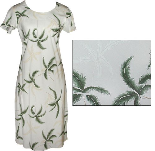 Hurricane - Hawaiian Cap Sleeve Short Tank Dress in White with Green and White Trees | Tropical Summer Beach Dress for Women | Perfect for Vacation, Pool Party & Casual Outings