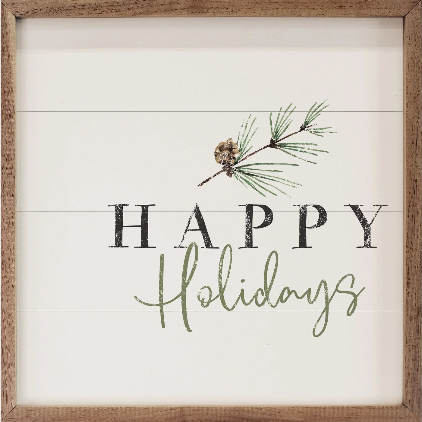 Festive Pine Branch Wood Framed Print - Holiday Wall Art Decor for Christmas, Winter Home & Office Decoration