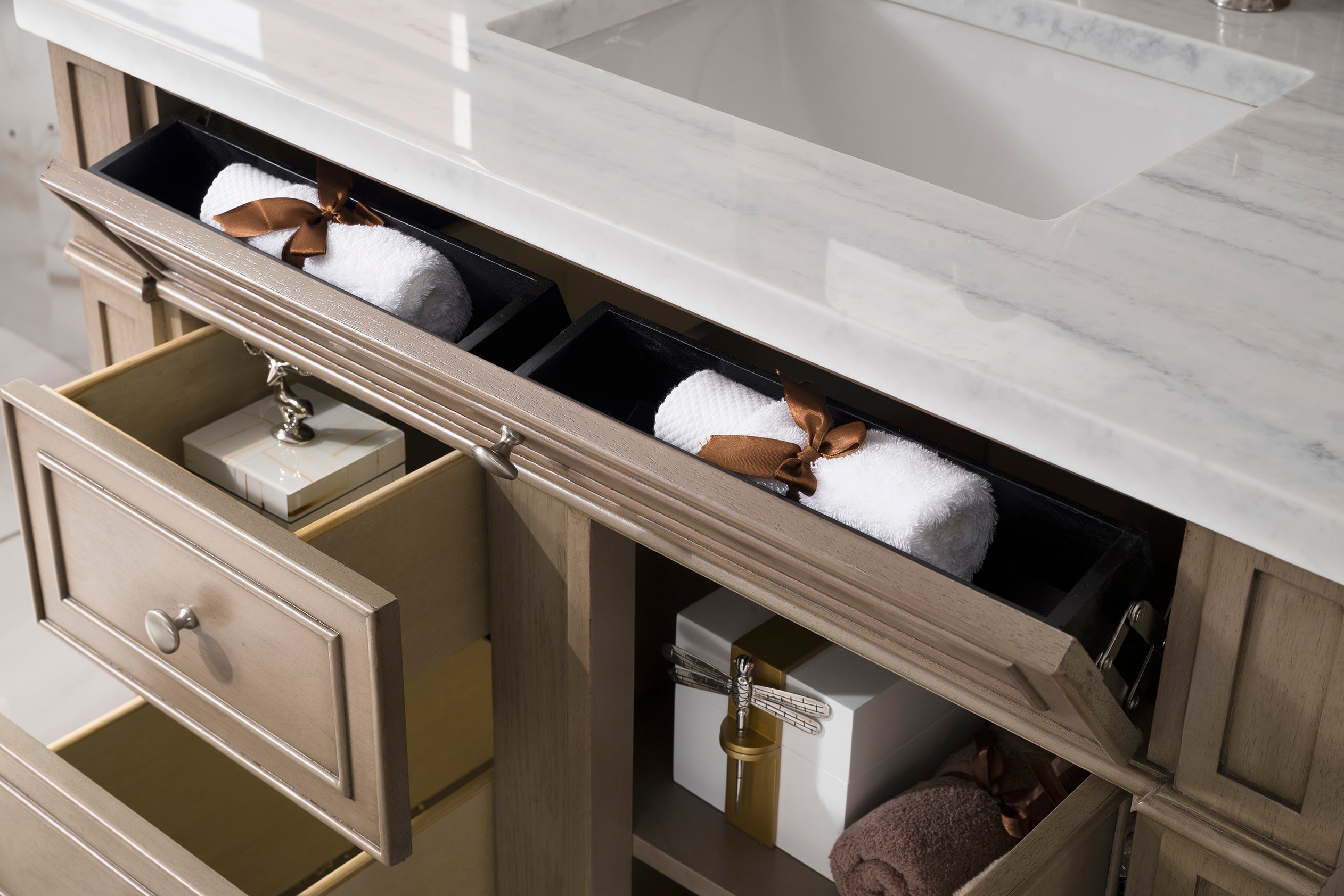 Bristol 36 Inch Single Bathroom Vanity in Whitewashed Walnut with 3CM Arctic Fall Solid Surface Top - Perfect for Modern Farmhouse & Coastal Style Bathrooms