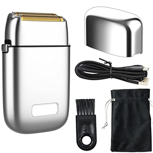 Professional Men's Electric Shaver - All Metal Rechargeable Beard Trimmer & Bald Head Shaving Machine for Barber Finishing Fades (Silver) | Perfect for Home Grooming, Travel & Professional Salon Use