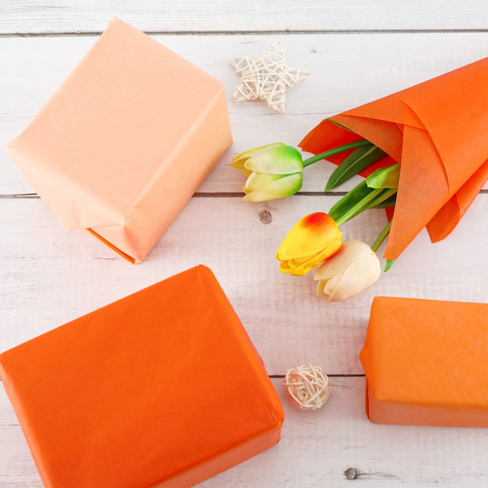 Whaline 120-Sheet Fall Assorted Orange Tissue Paper - 15x20 Inch Decorative Wrapping Paper for Halloween, Thanksgiving, Autumn Crafts | Gift Wrapping, Party Decor, DIY Pompom Projects