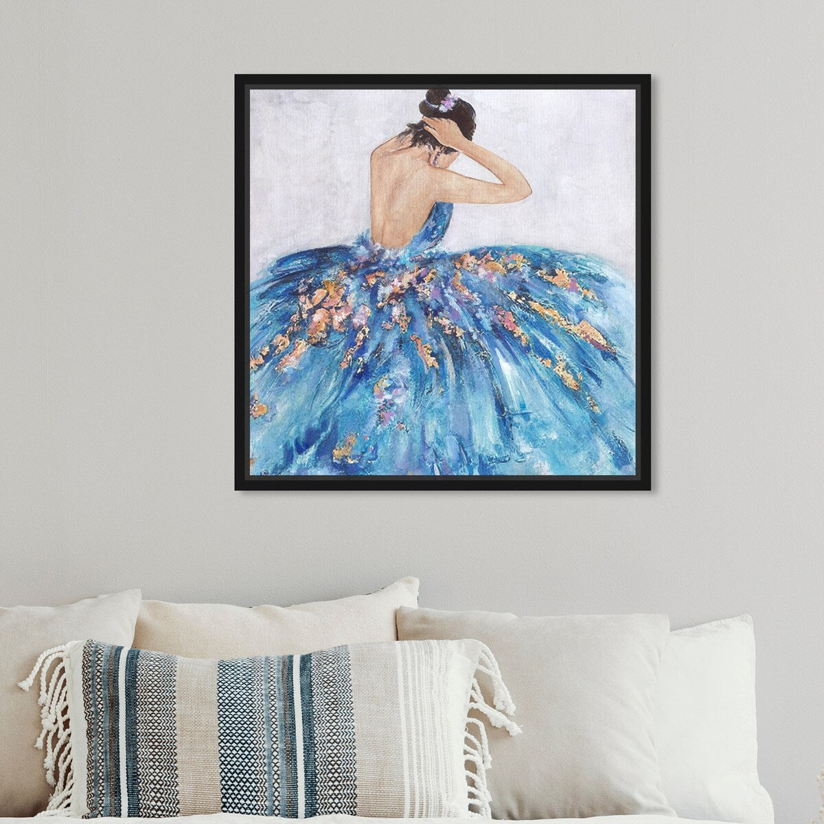 Elegant Blue Princess Dress Glam Canvas Wall Art Print - Festive & Stylish Home Decor for Bedroom, Living Room, or Nursery