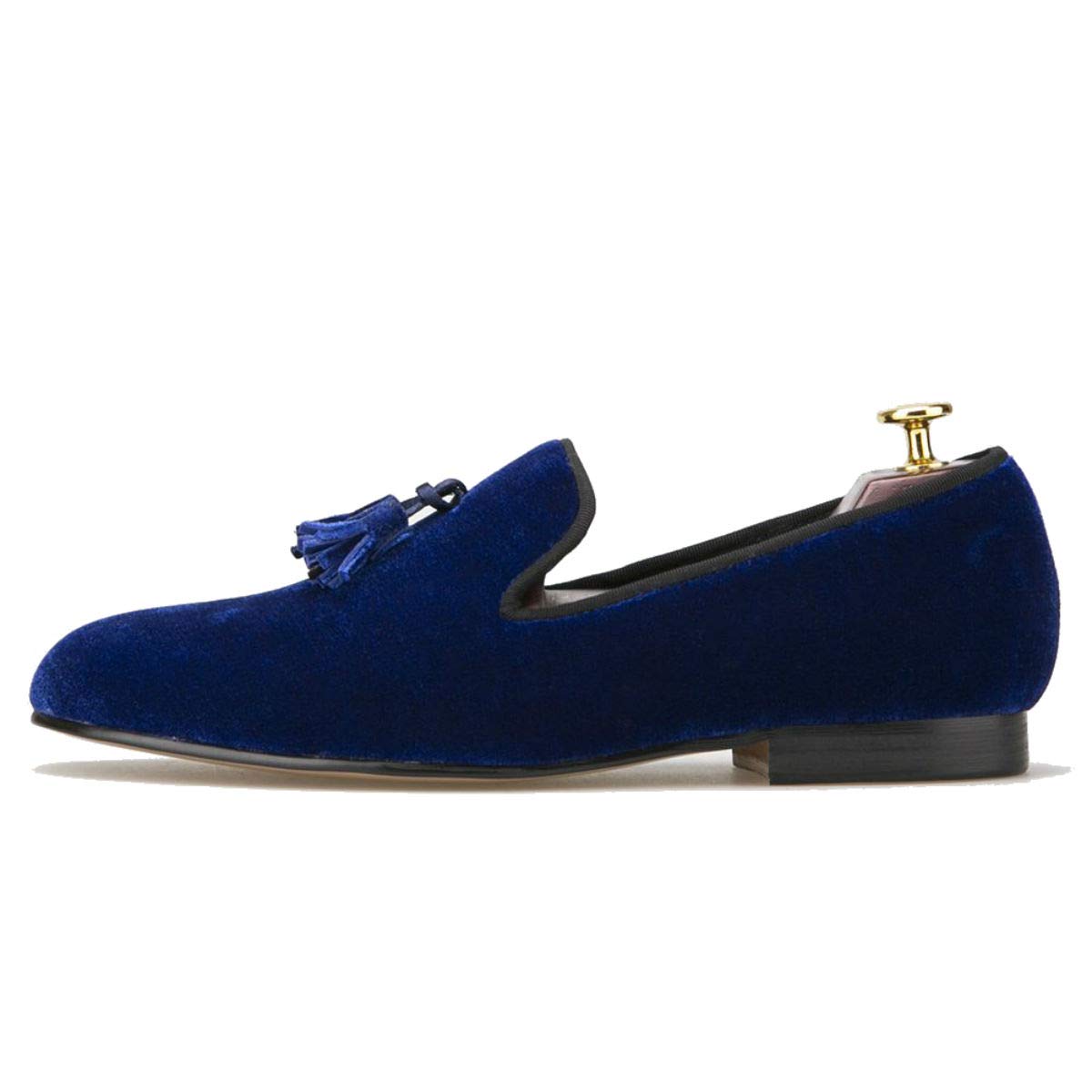 FERUCCI Handmade Men's Blue Velvet Slippers - Comfortable Loafers with Tassel Detail | Perfect for Indoor Lounging & Casual Home Wear