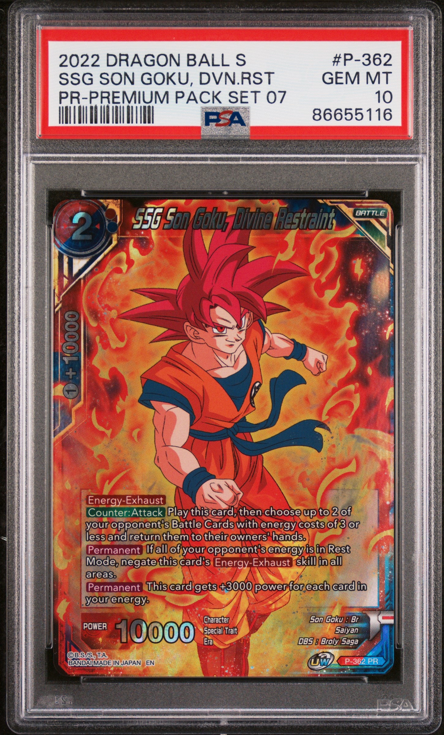 2022 Dragon Ball Super Realm of the Gods 7 SSG Goku DVN RSTRNT #P 362 PSA 10 Graded Card - Perfect for Collectors, Anime Fans & Dragon Ball Z Memorabilia Display