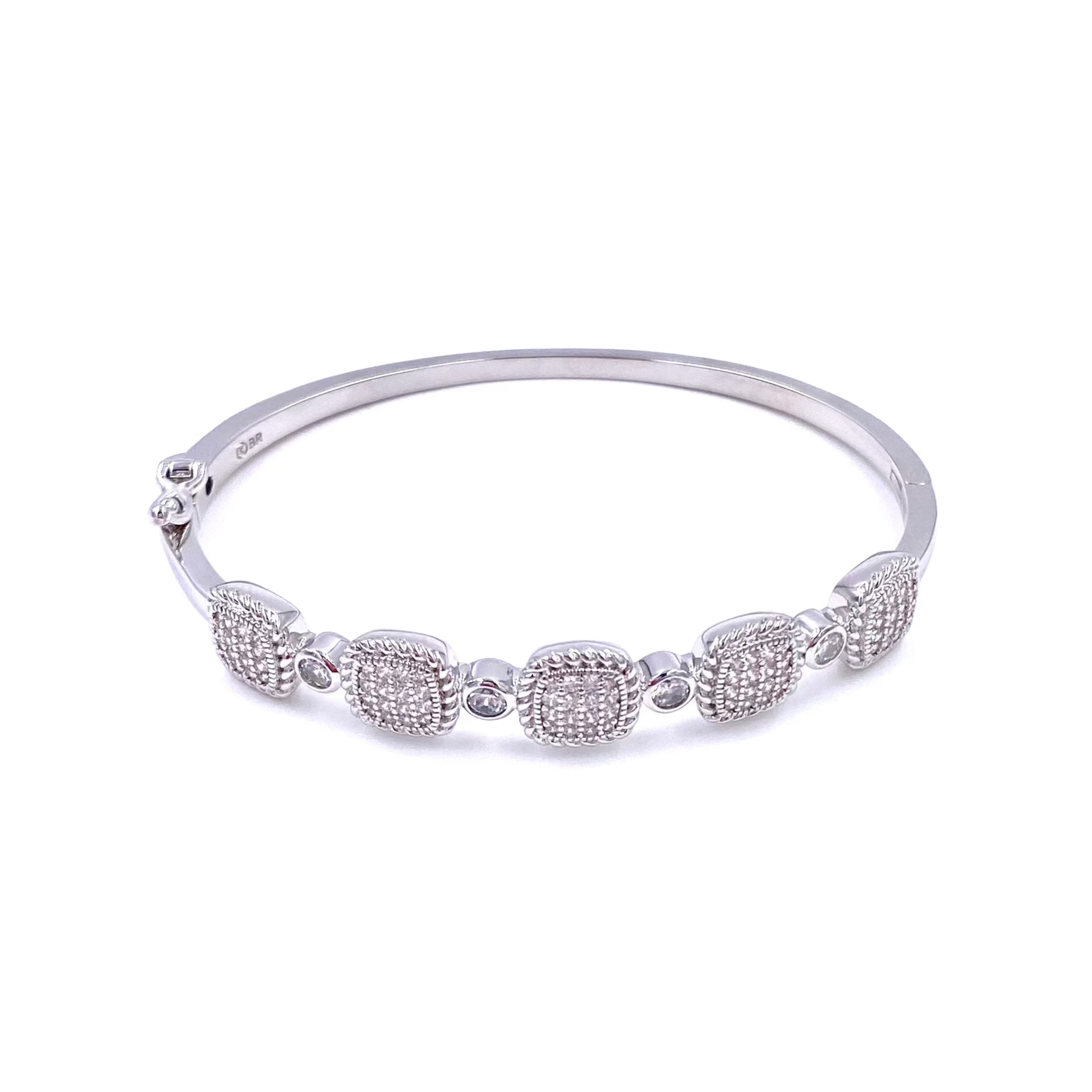 Ashley Gold Stainless Steel CZ Princess Cut Alternating Bangle Bracelet for Women - Elegant Jewelry Gift for Birthday, Anniversary & Special Occasions