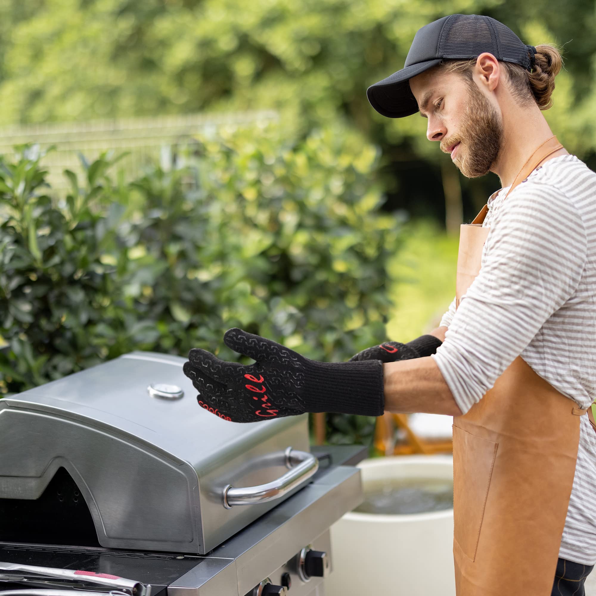 Heat Resistant BBQ Gloves for Grilling, Baking & Cooking - 800°F Aramid Fiber Oven Mitts with Silicone Grip (Black, One Size) - Perfect for BBQ, Pizza Making, Campfire Cooking & Kitchen Safety