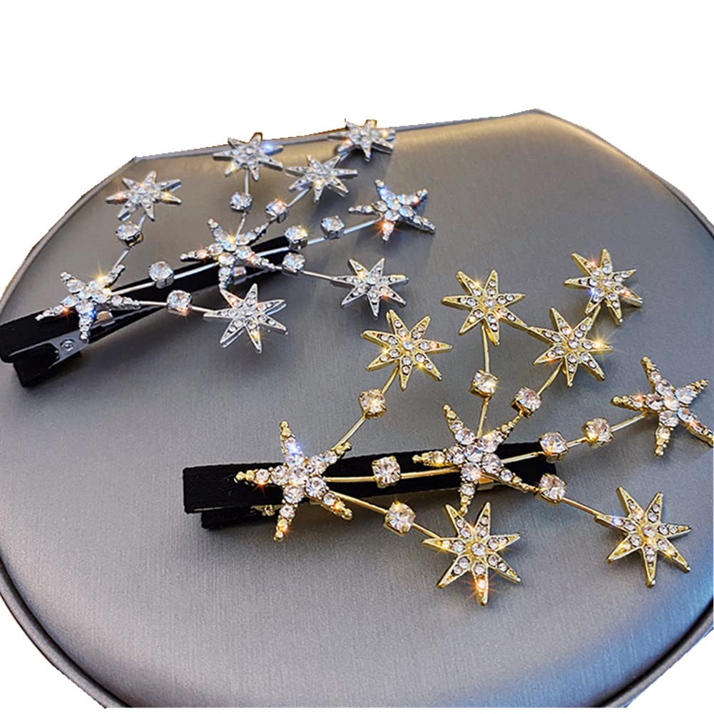 Shiny Rhinestone Star Hair Clips with Pearls for Girls - Gold & Silver Hair Accessories for Parties & Weddings