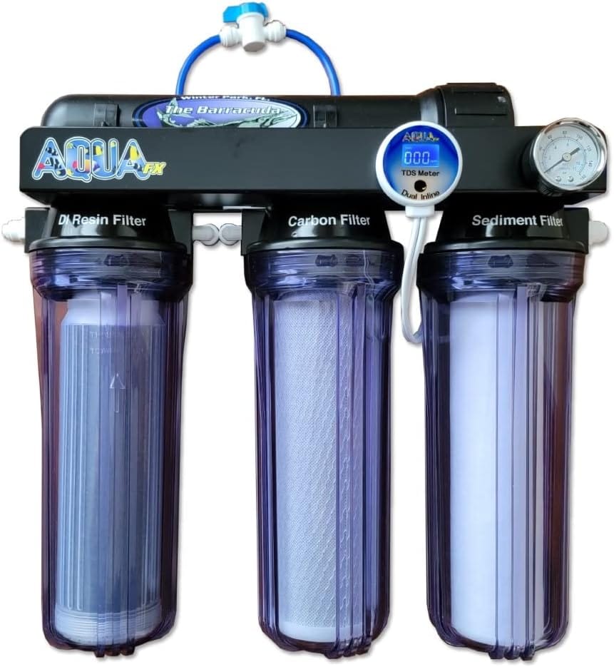 Barracuda RODI Unit Glacial 100 GPD Reverse Osmosis Deionization Water Filter System by AquaFX - Perfect for Aquariums, Hydroponics, and Home Brewing