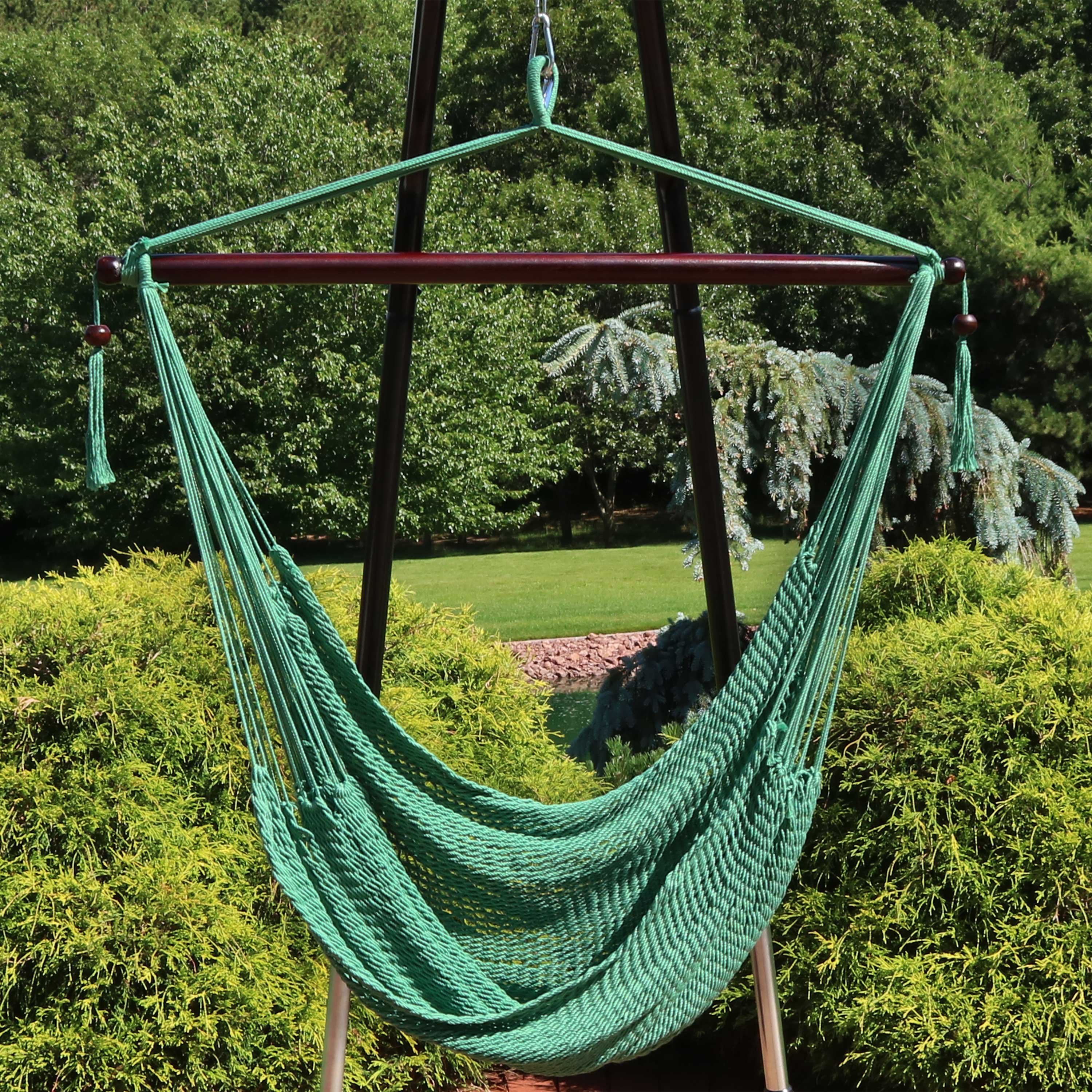 Sunnydaze Extra Large Hanging Caribbean Hammock Chair - Heavy Duty Outdoor Swing Seat for Patio, Garden, Backyard & Poolside Relaxation