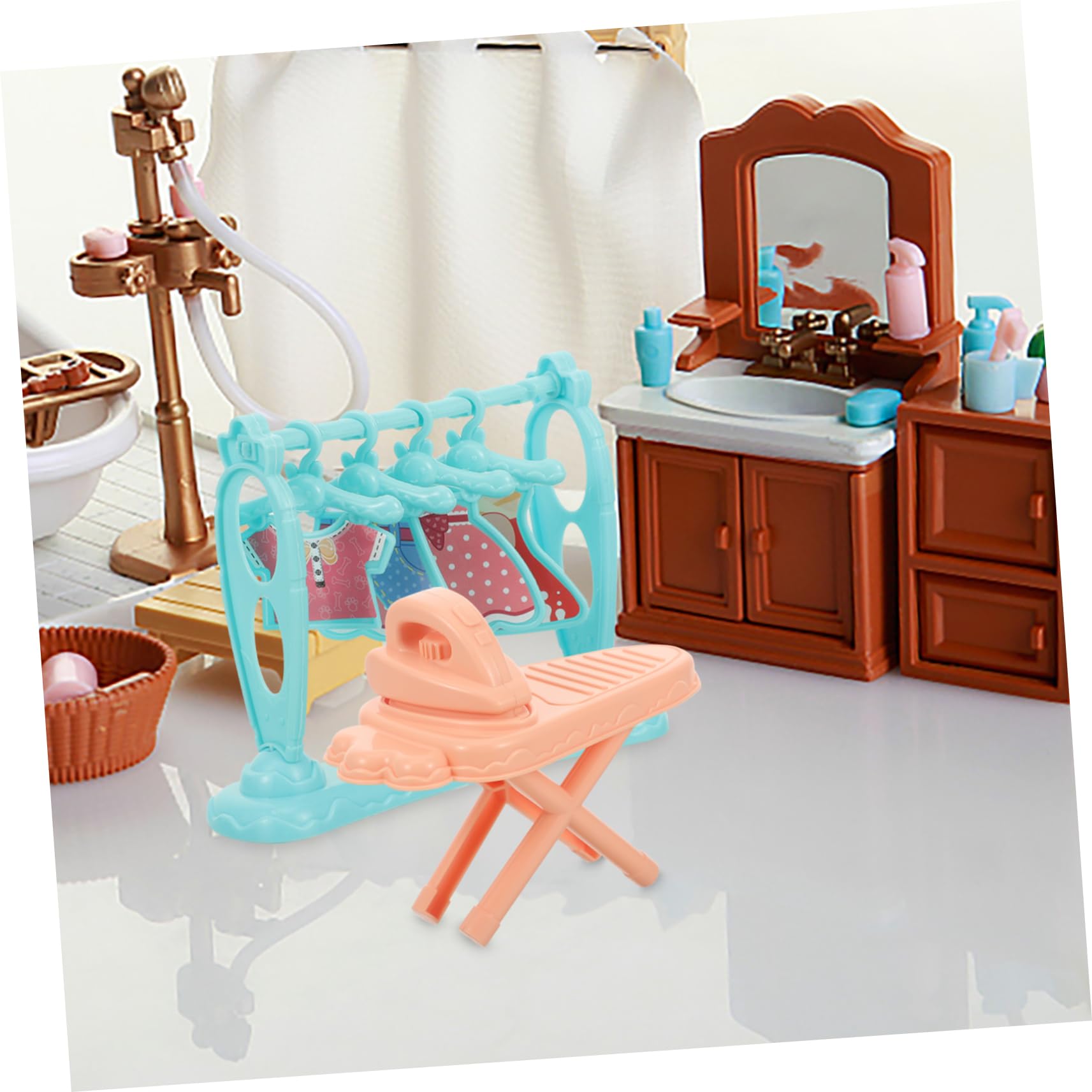 DOITOOL Mini Ironing Station with Clothes Rack - Realistic Dollhouse Accessories for 1:12 Scale Dolls - Perfect for DIY Dollhouse Decor & Miniature Scene Setup