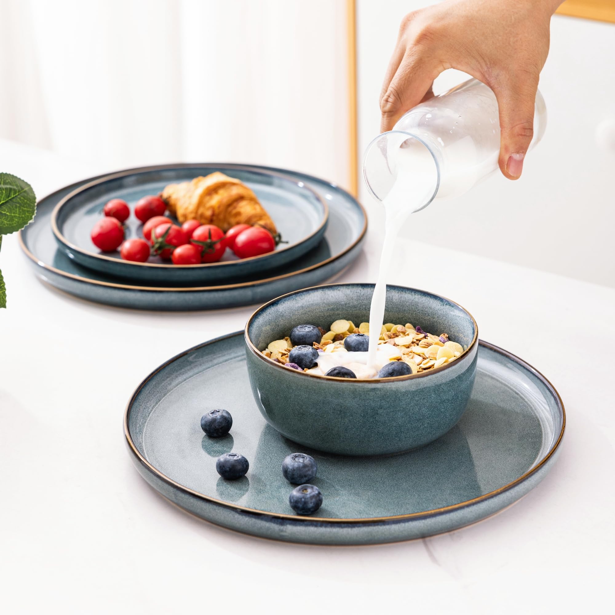 GBHOME 18-Piece Ceramic Dinnerware Set for 6, Stoneware Plates & Bowls - Scratch Resistant, Dishwasher & Microwave Safe - Space Blue - Perfect for Family Dinners, Restaurants, and Everyday Use